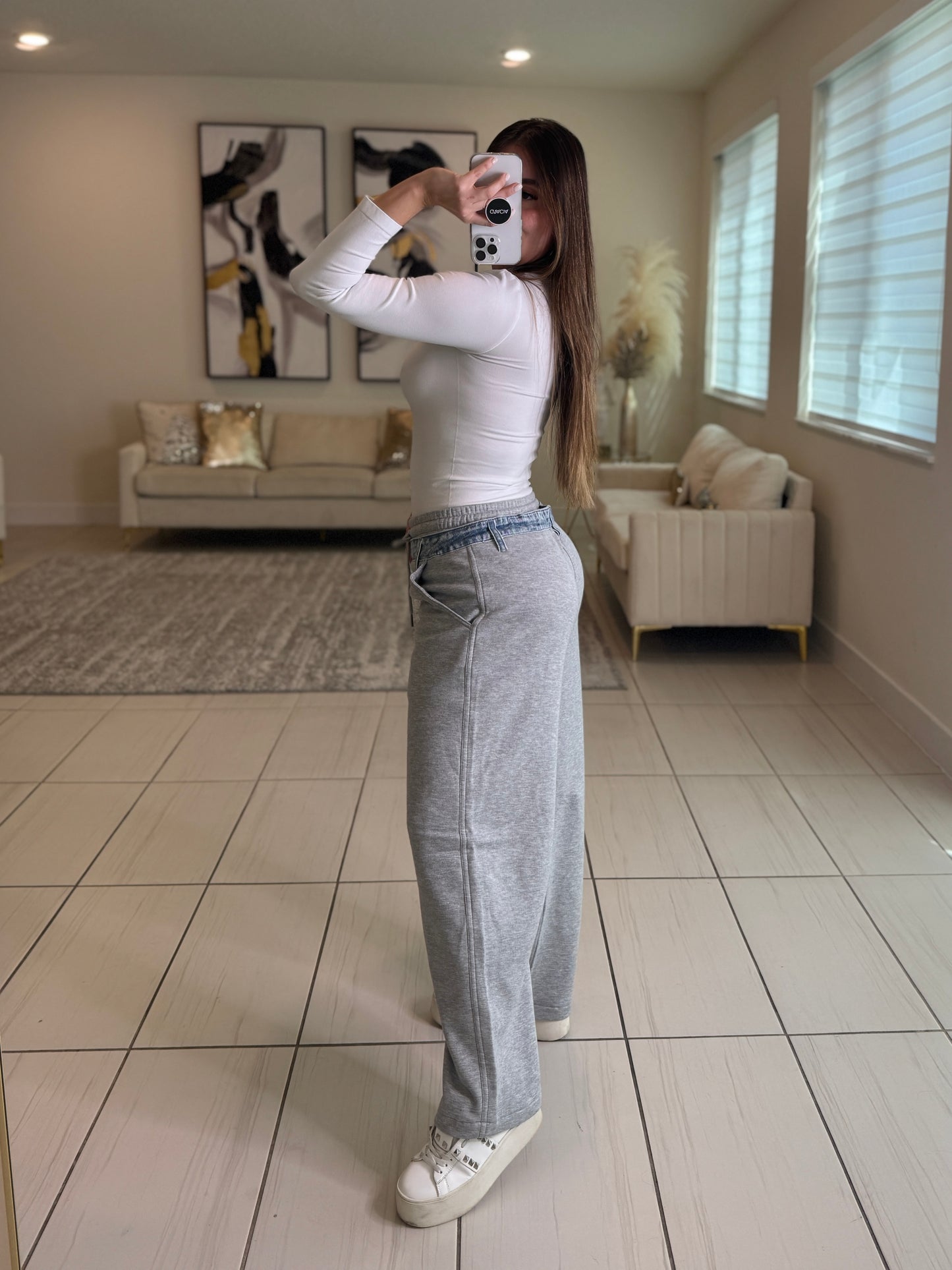 Comfy Contrast Grey and  Denim Pants