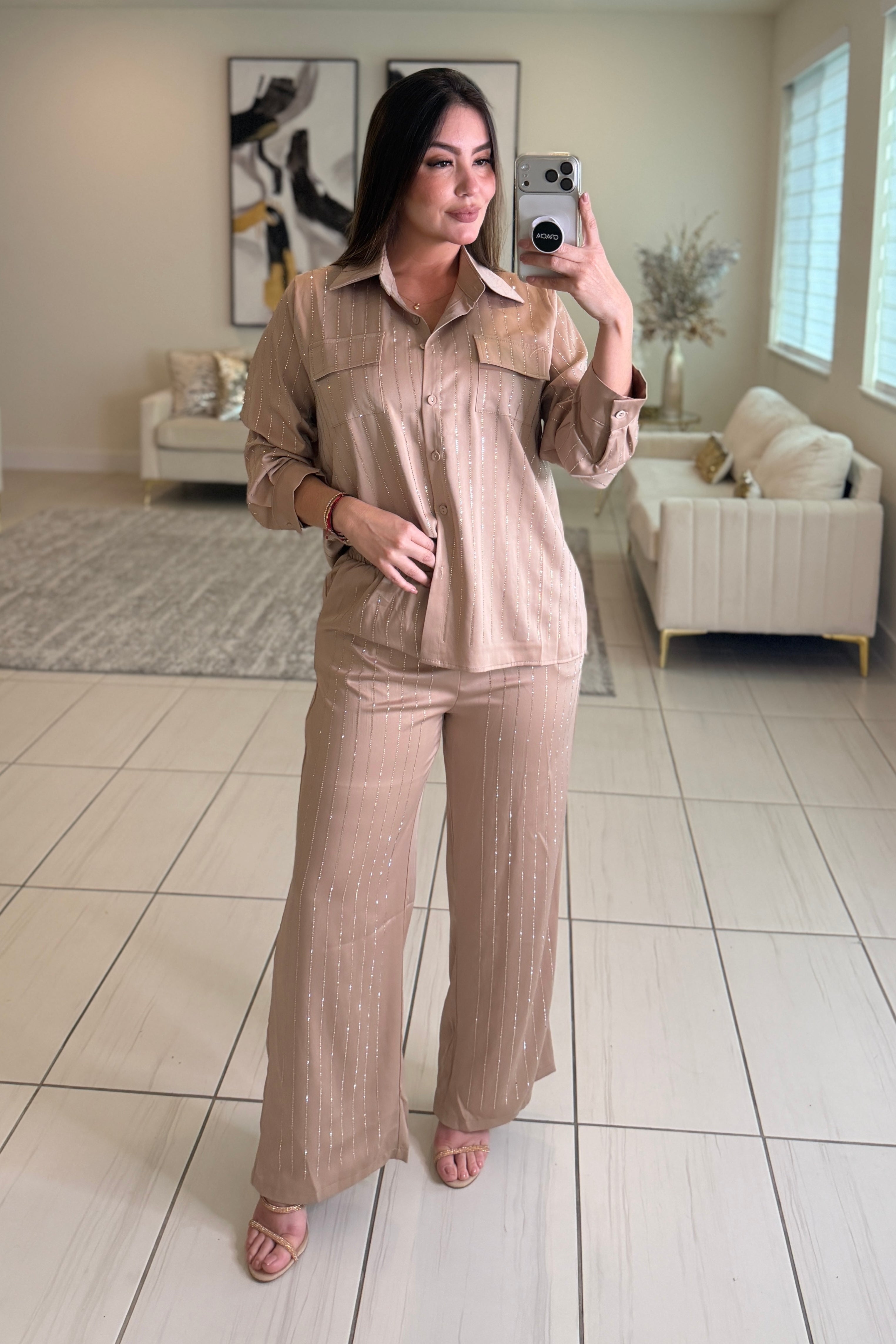 Royal Rhinestones Champagne Pant Set