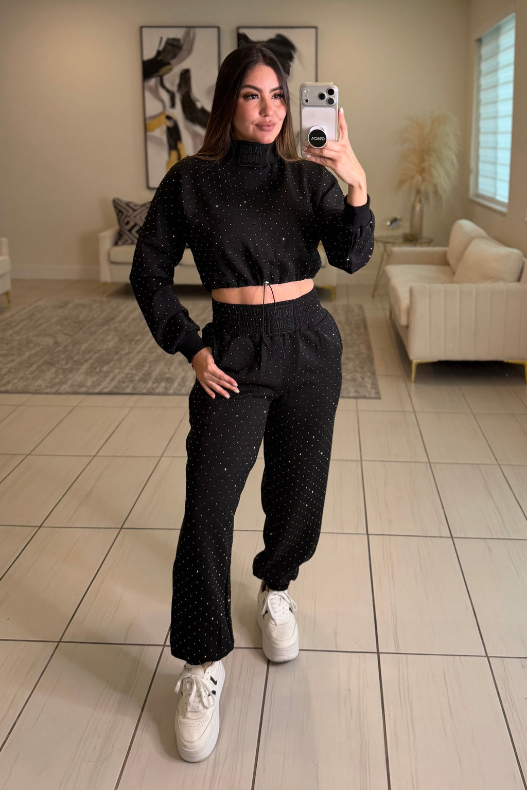 Midnight Rhinestone Black Pants Set