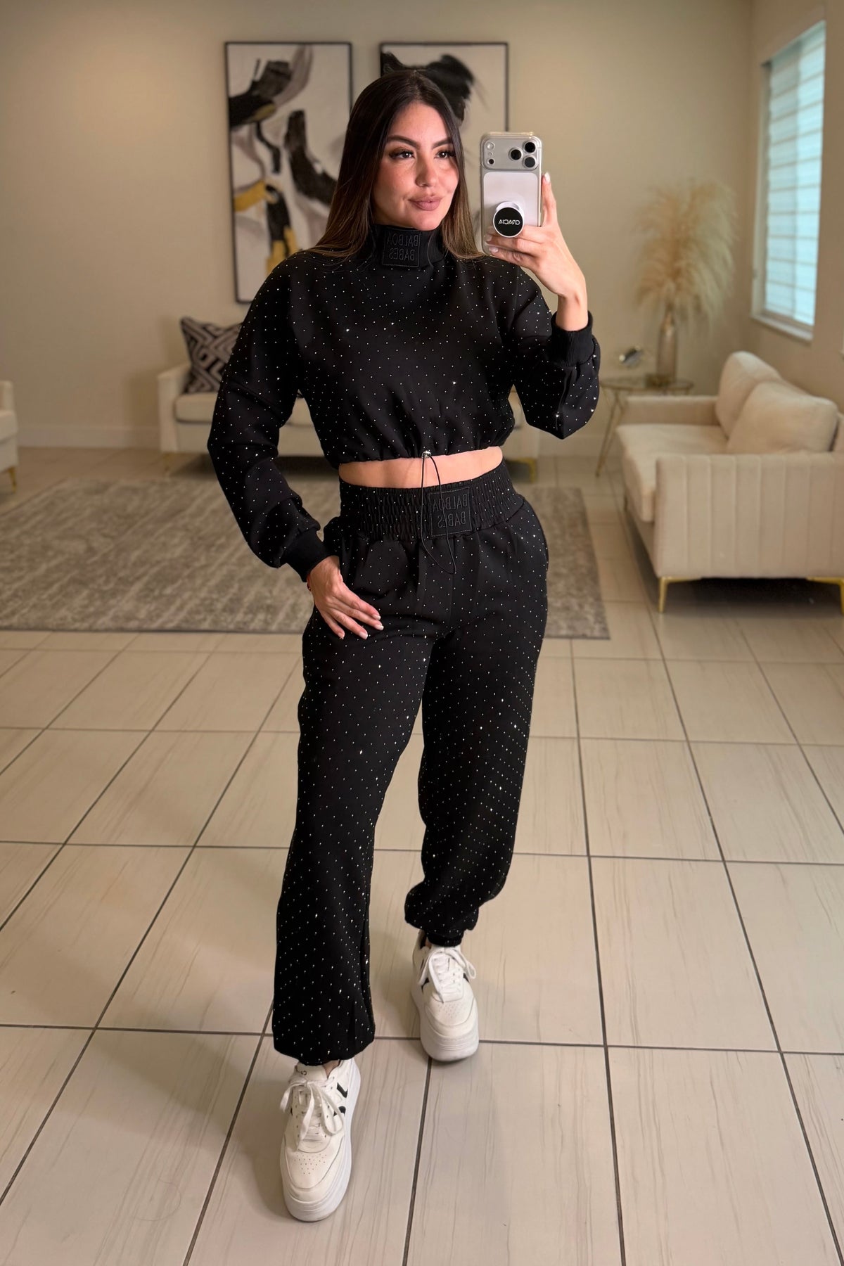 Midnight Rhinestone Black Pants Set
