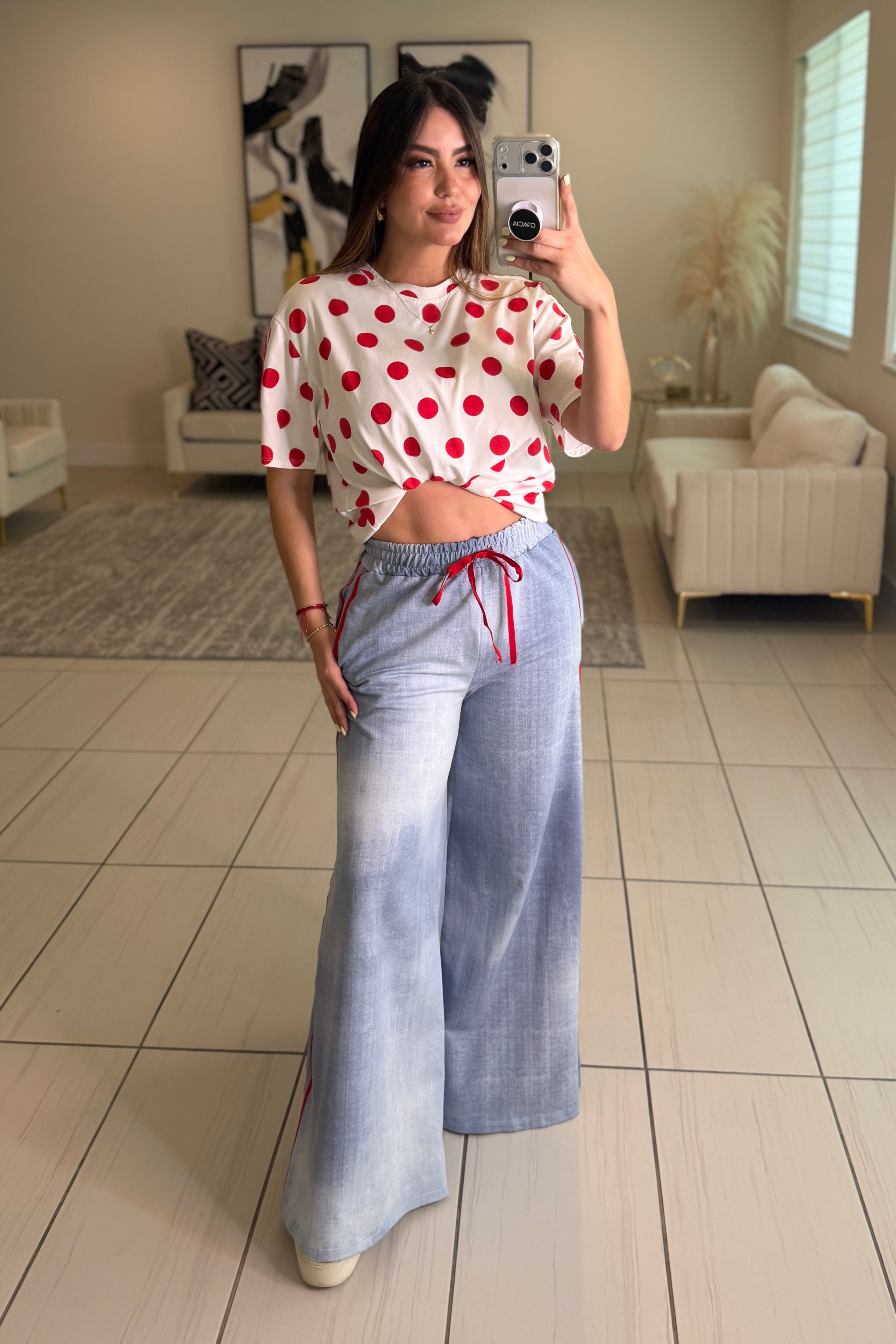 Red Stripes Flare Blue Pants