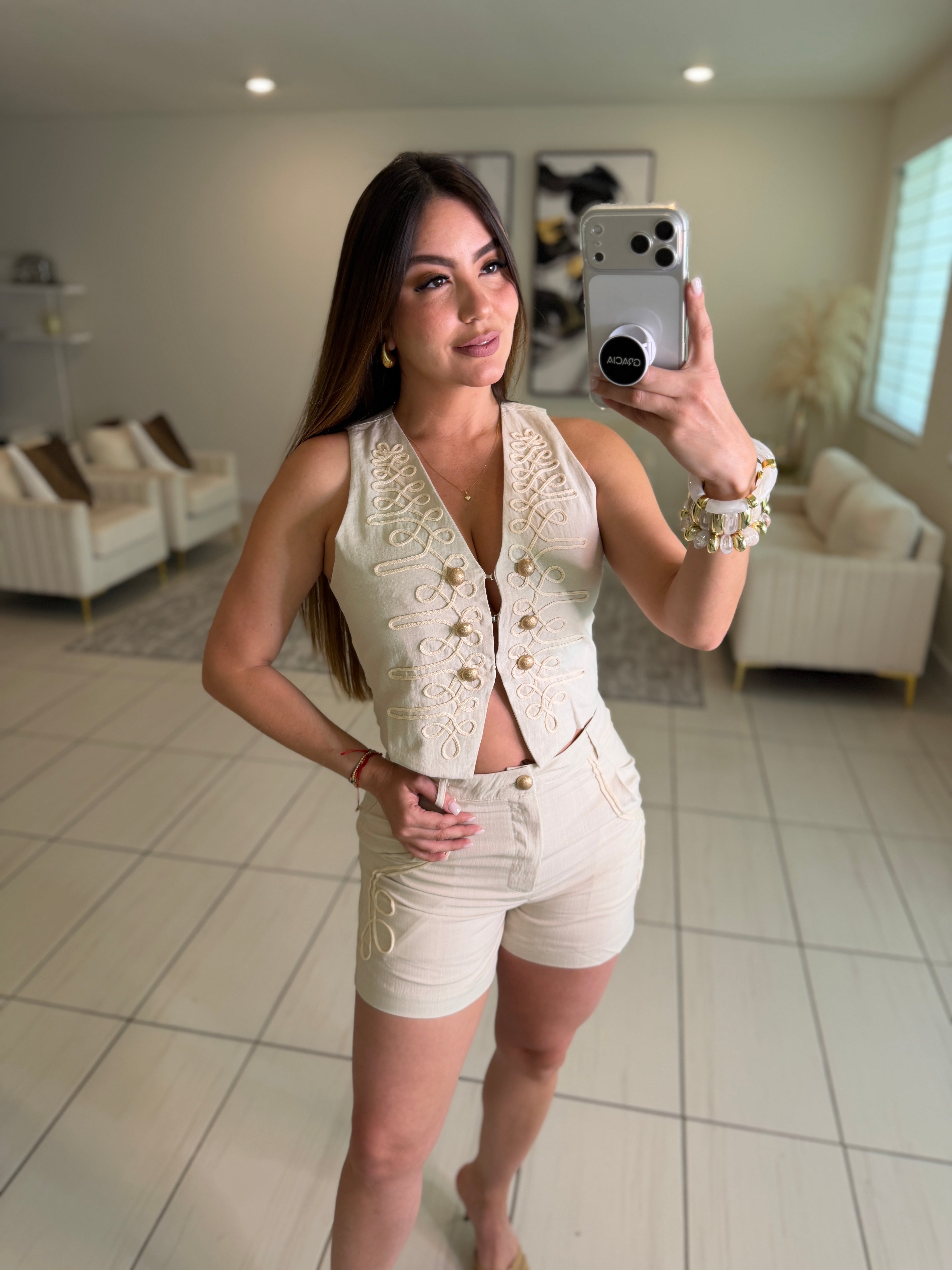 Napoleon Vibes Beige Shorts Set