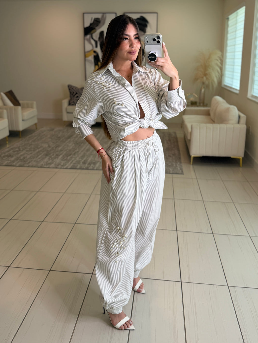 Opulent Stripes White Balloon Pant Set