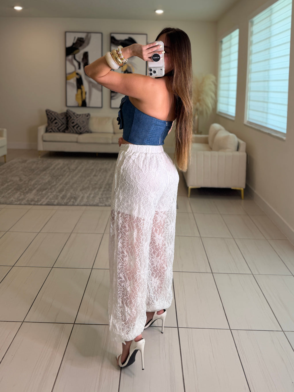 Sweet Lace White Balloon Pants