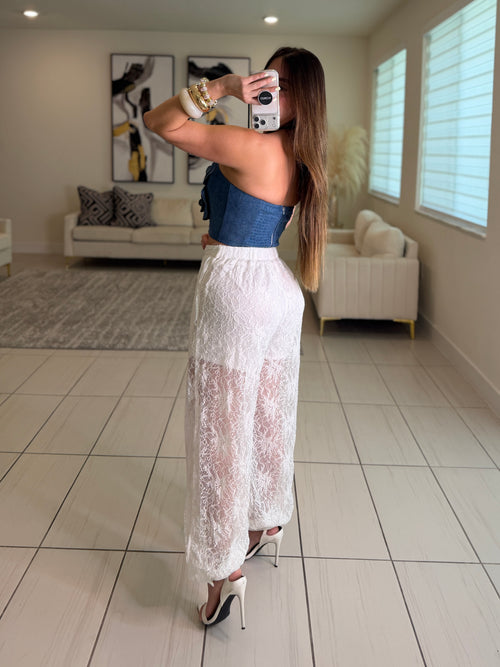 Sweet Lace White Balloon Pants