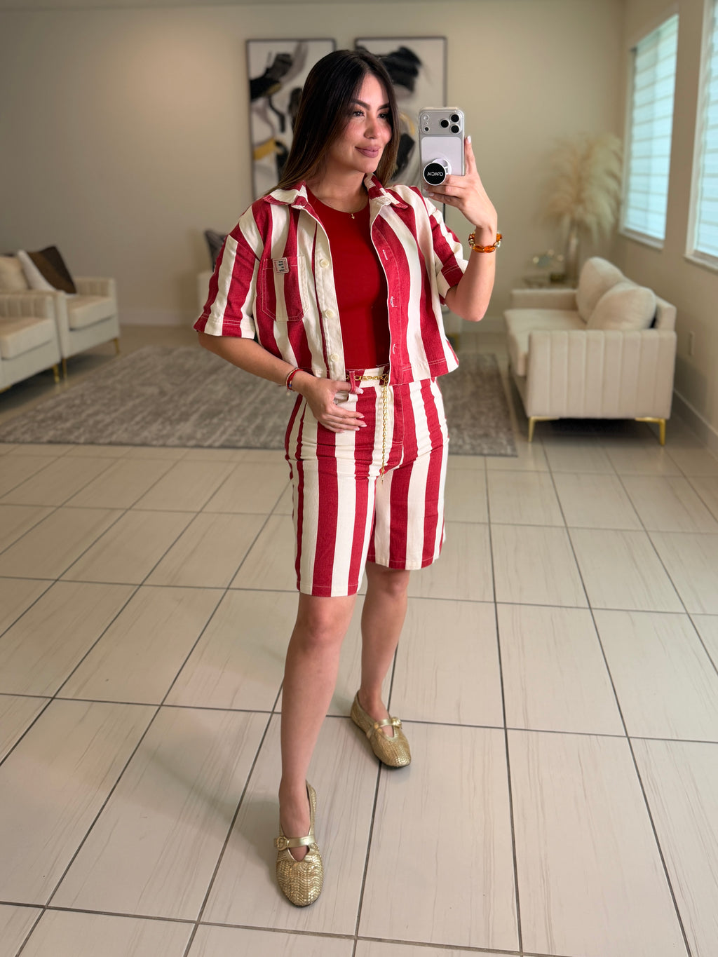 Divine Striped Red and Beige Set