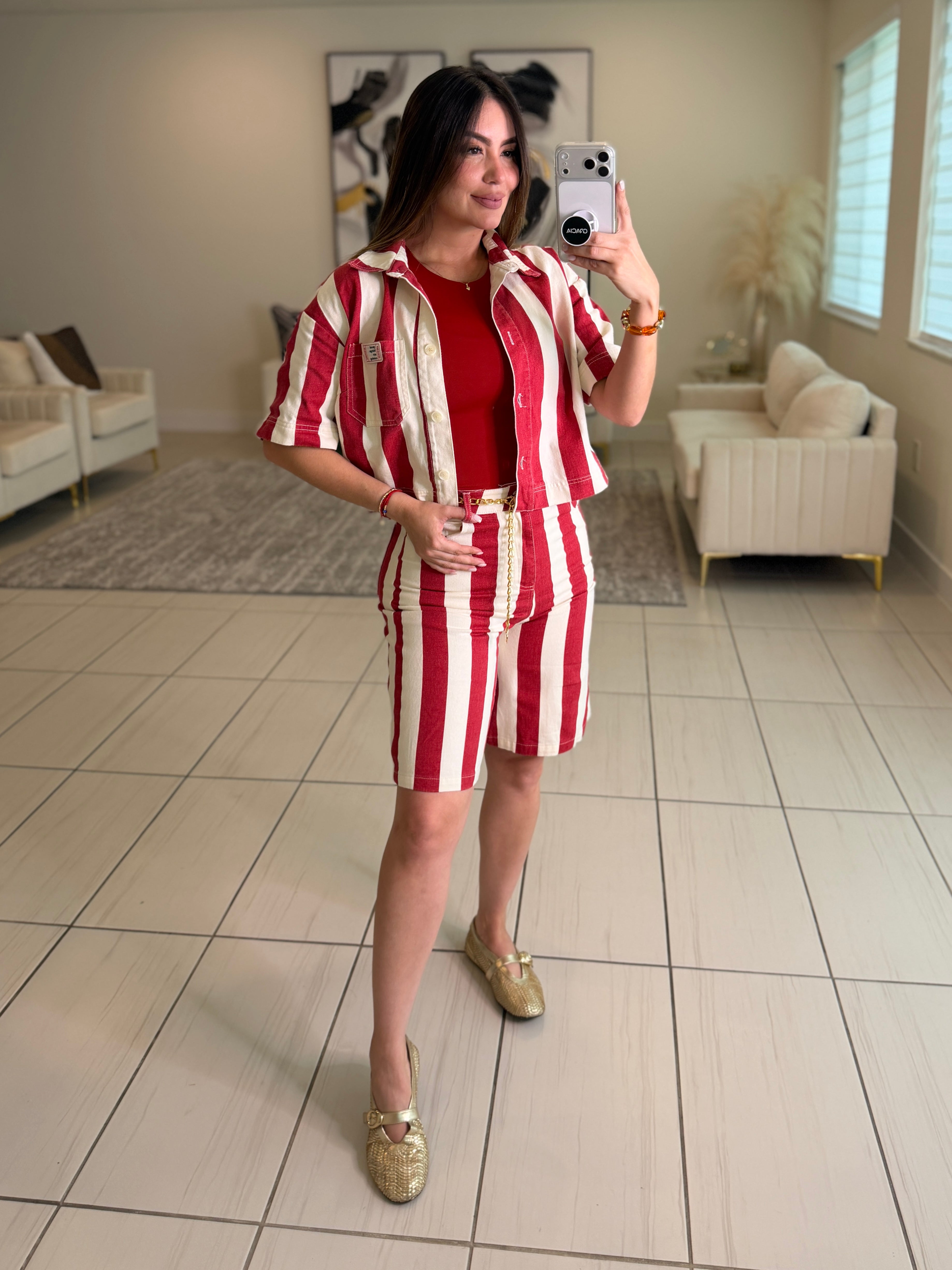 Divine Striped Red and Beige Set