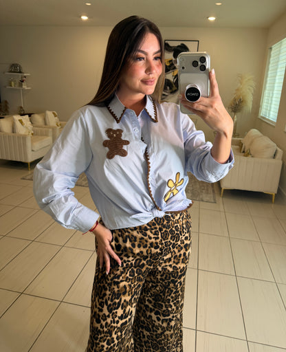 Structured Muse Light Blue Shirt Top