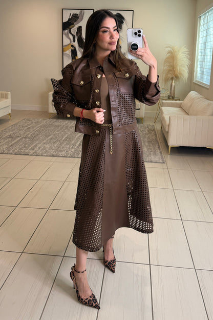 Luxe Regiment Faux  Brown Skirt Set