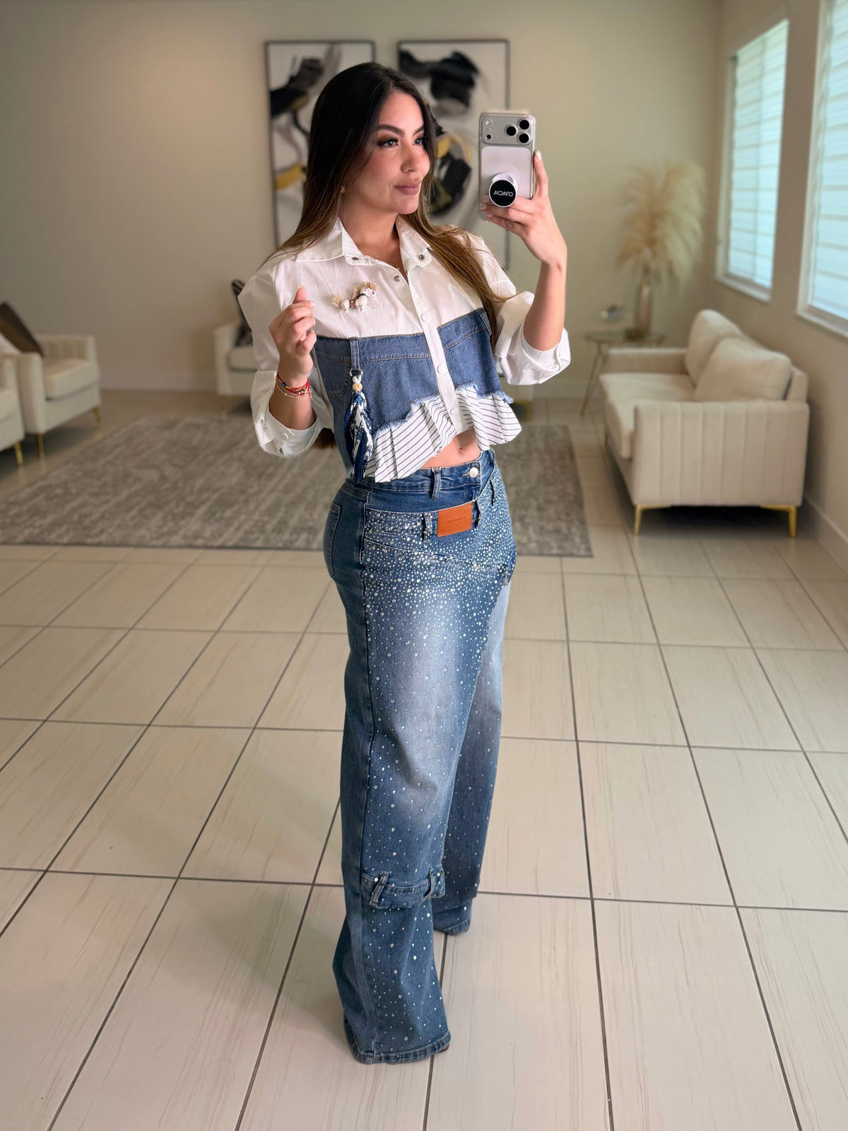 Addicted Contrast White and Denim Shirt