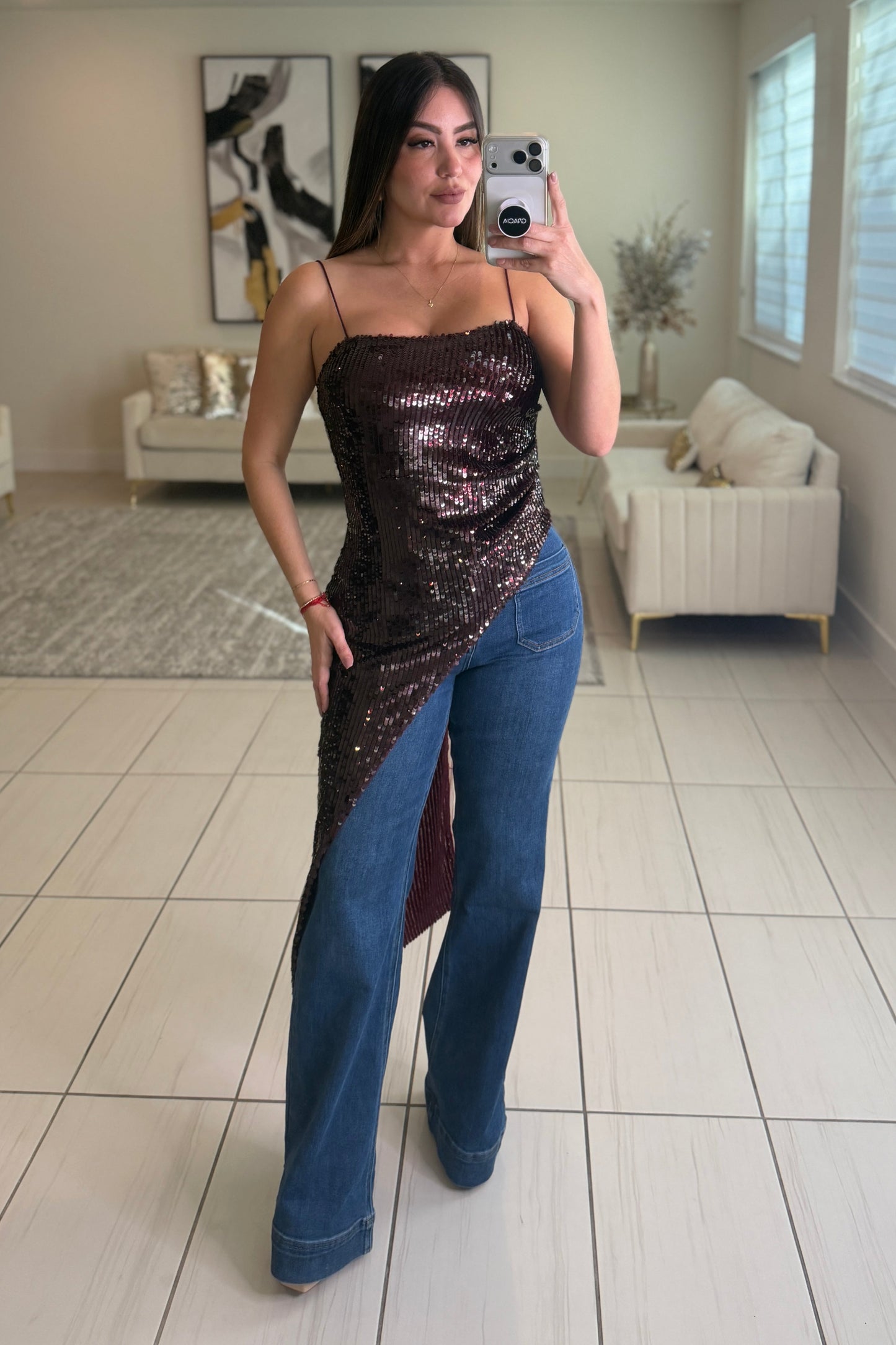Midnight Glitz Sequin Burgundy Top
