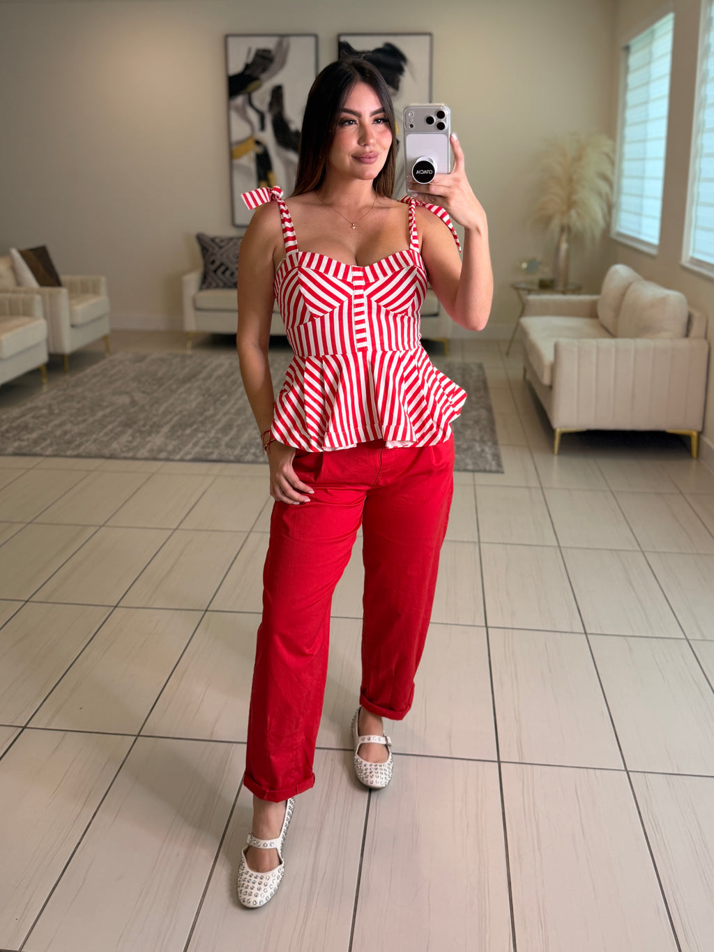 Muse Peplum Red and White Top