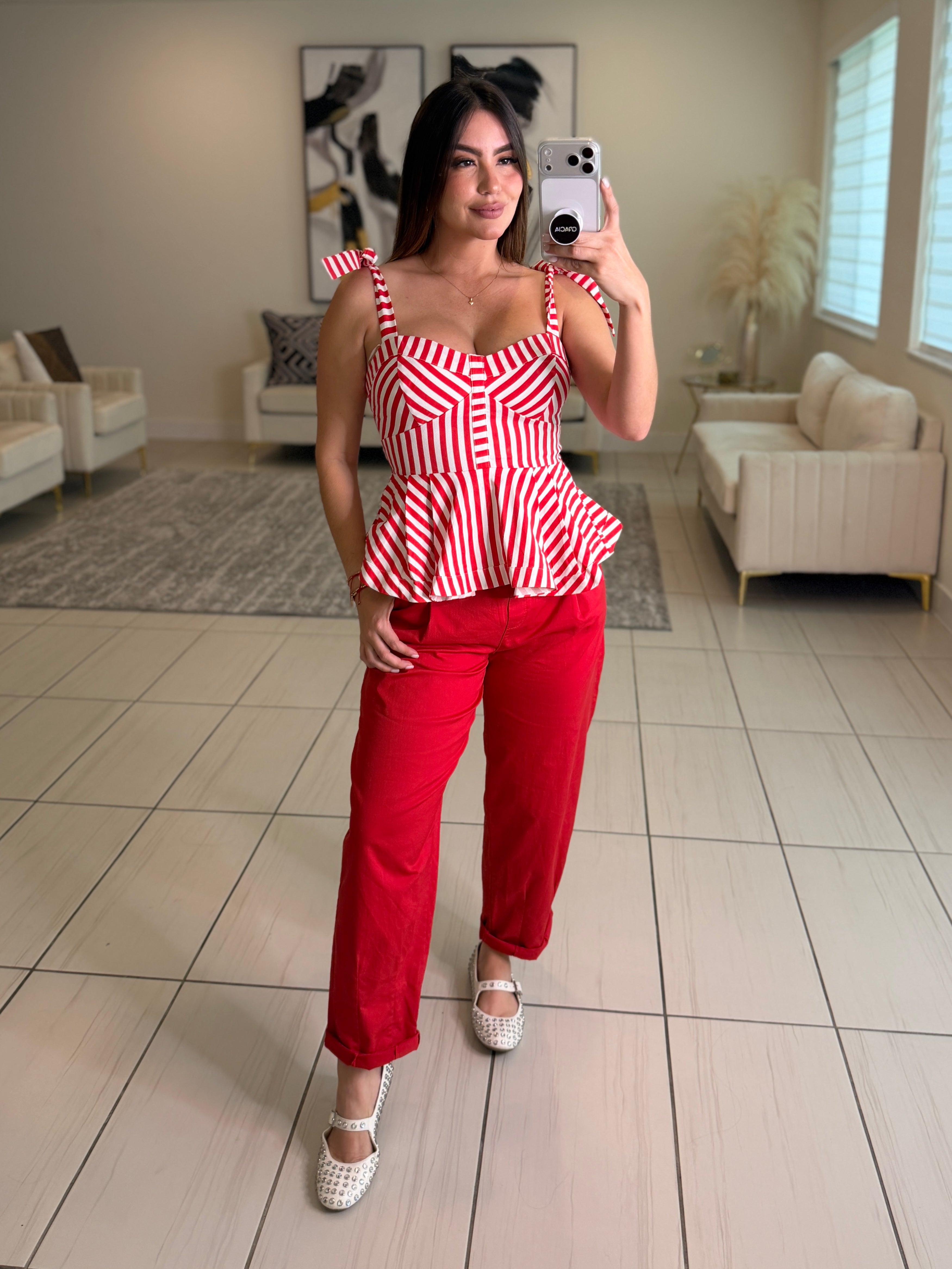 Muse Peplum Red and White Top