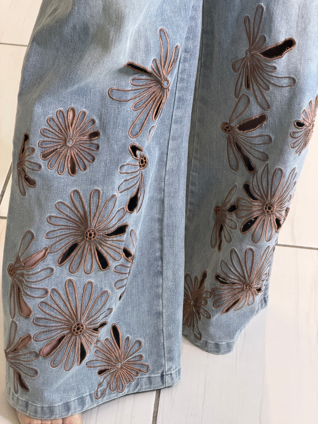 Brown Blossoms Denim Pant Set
