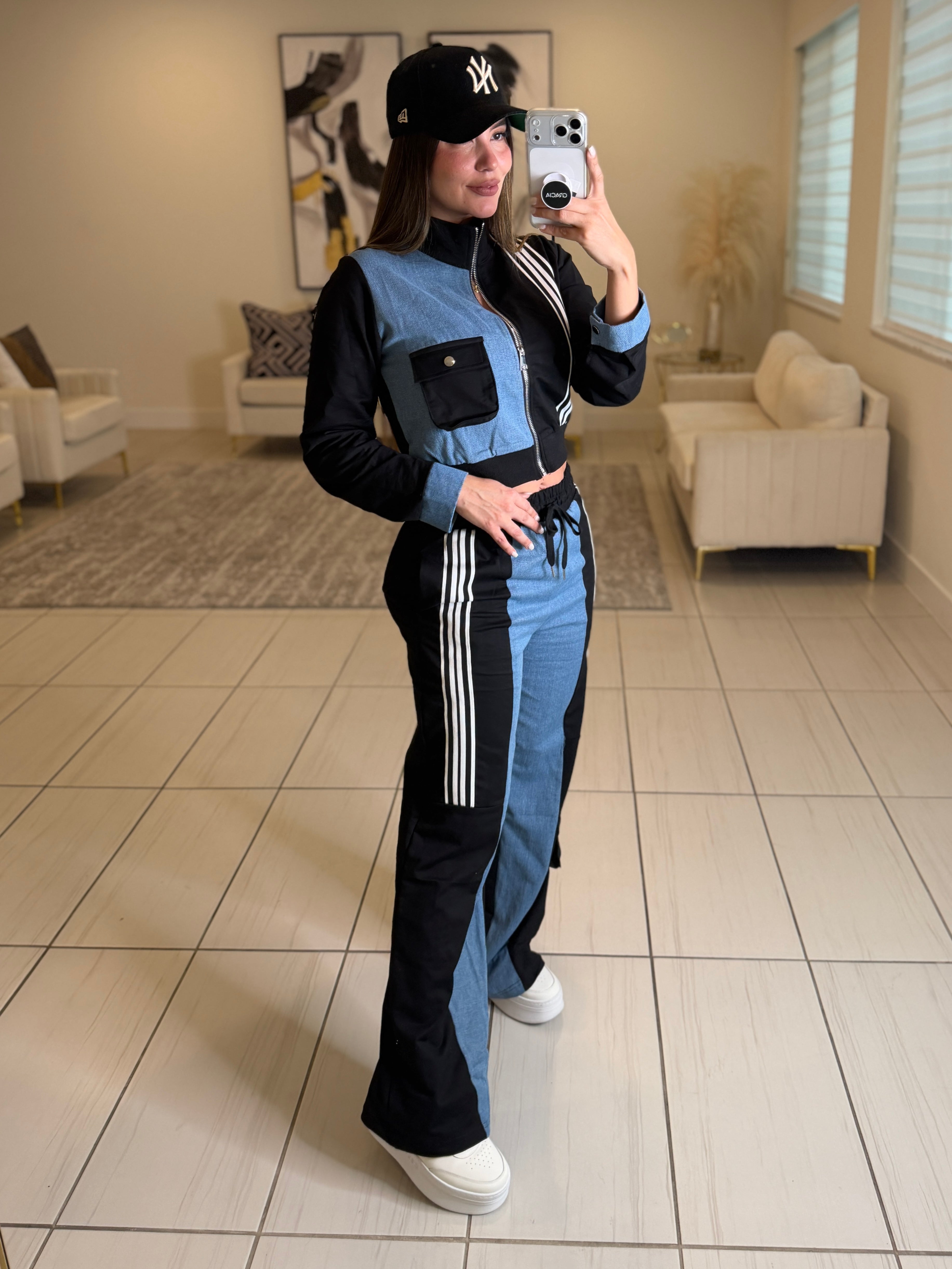 Divine Black and Denim Contrast Pant Set