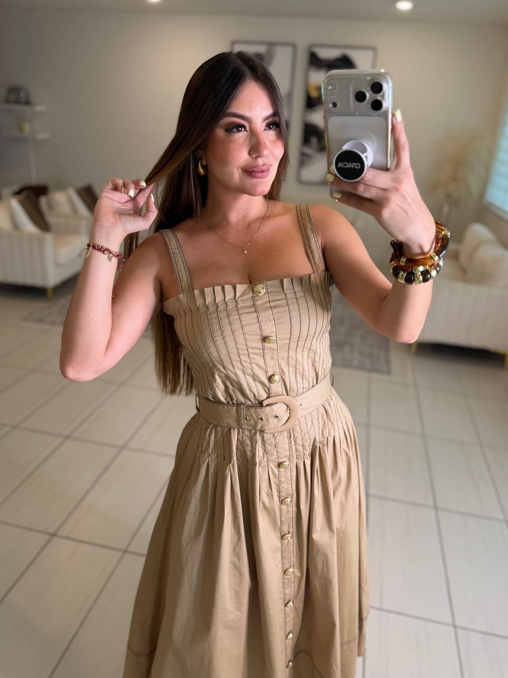 Enchanted Veil Khaki Dress