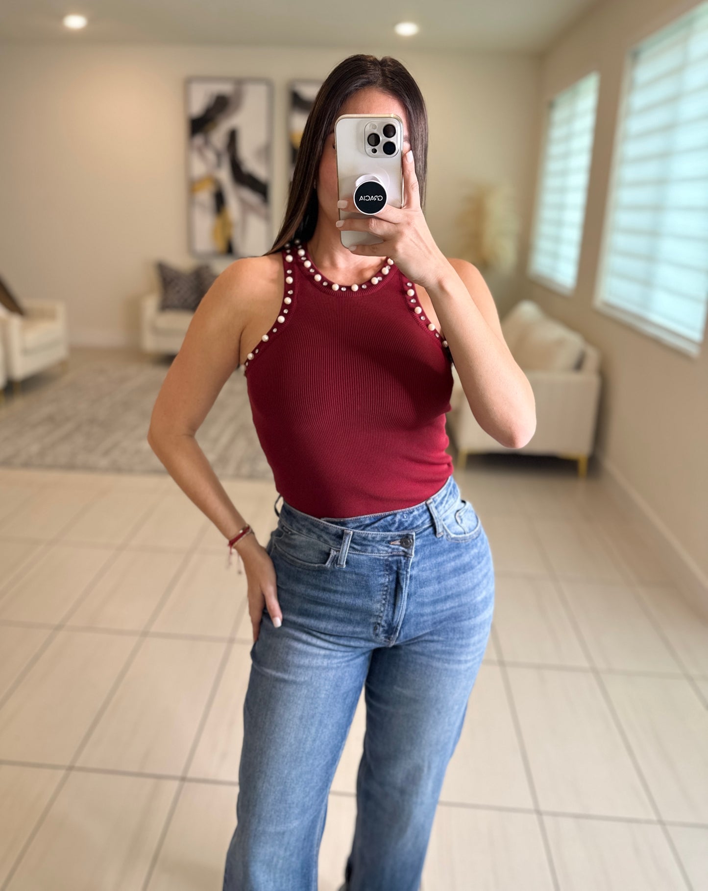 Prestige Pearls Red Wine Tank Top