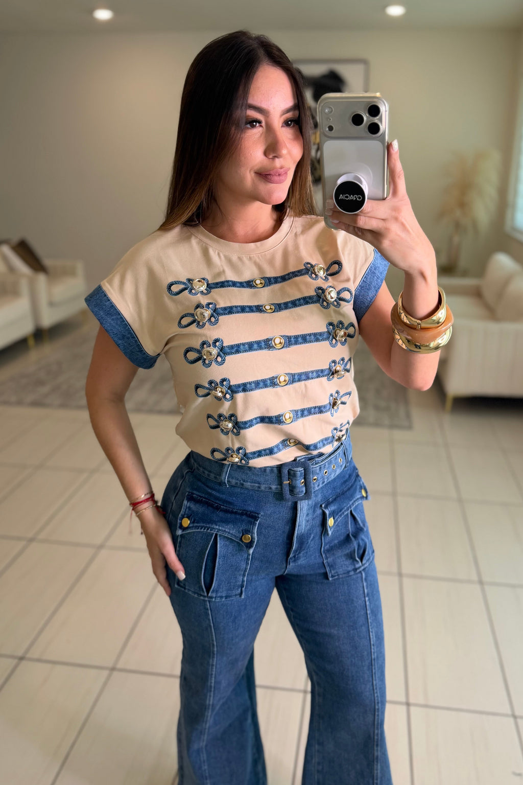 Napoleon Contrast Beige Top