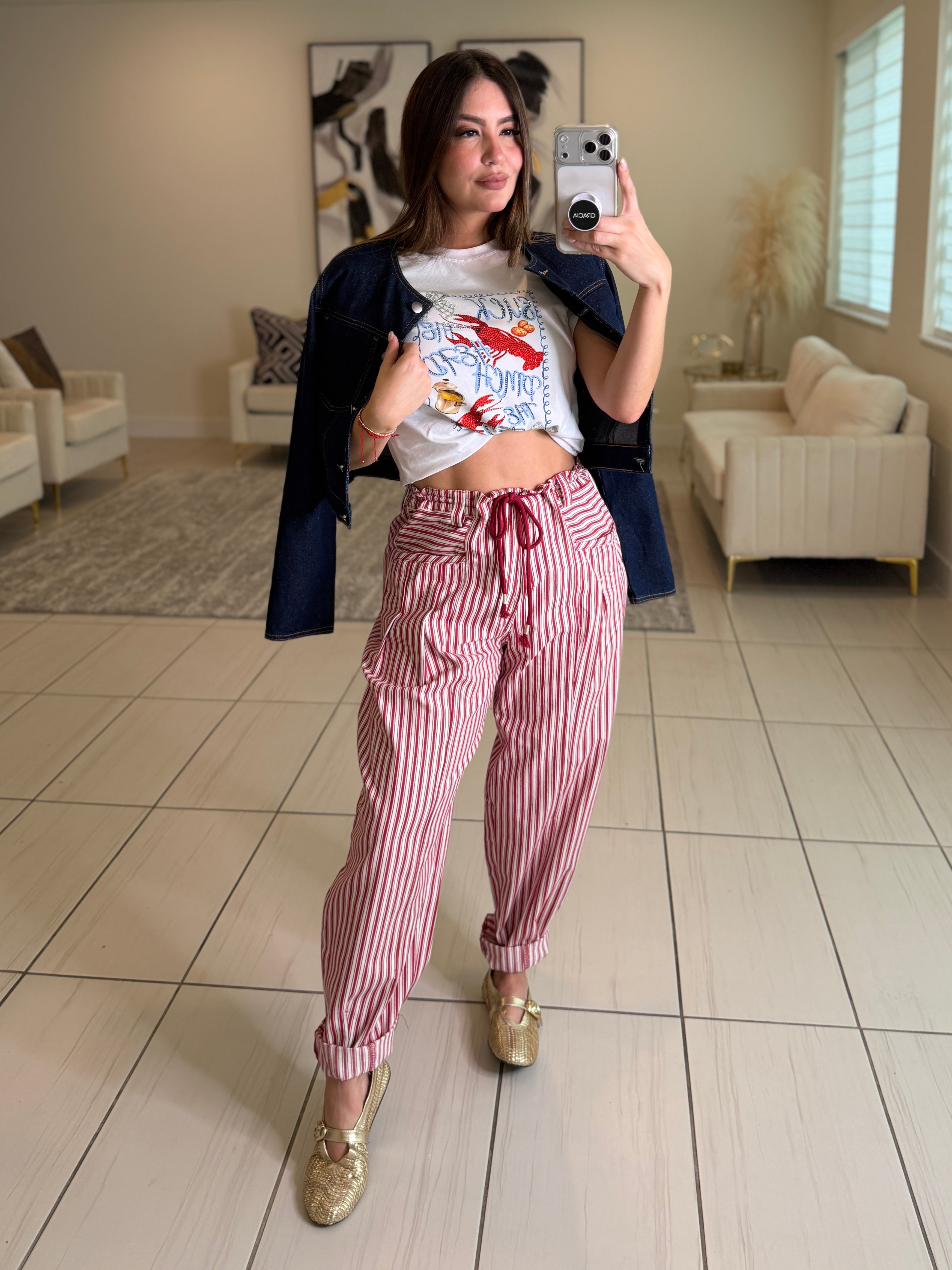 Dainty Stripes Red and White Barrel Pants
