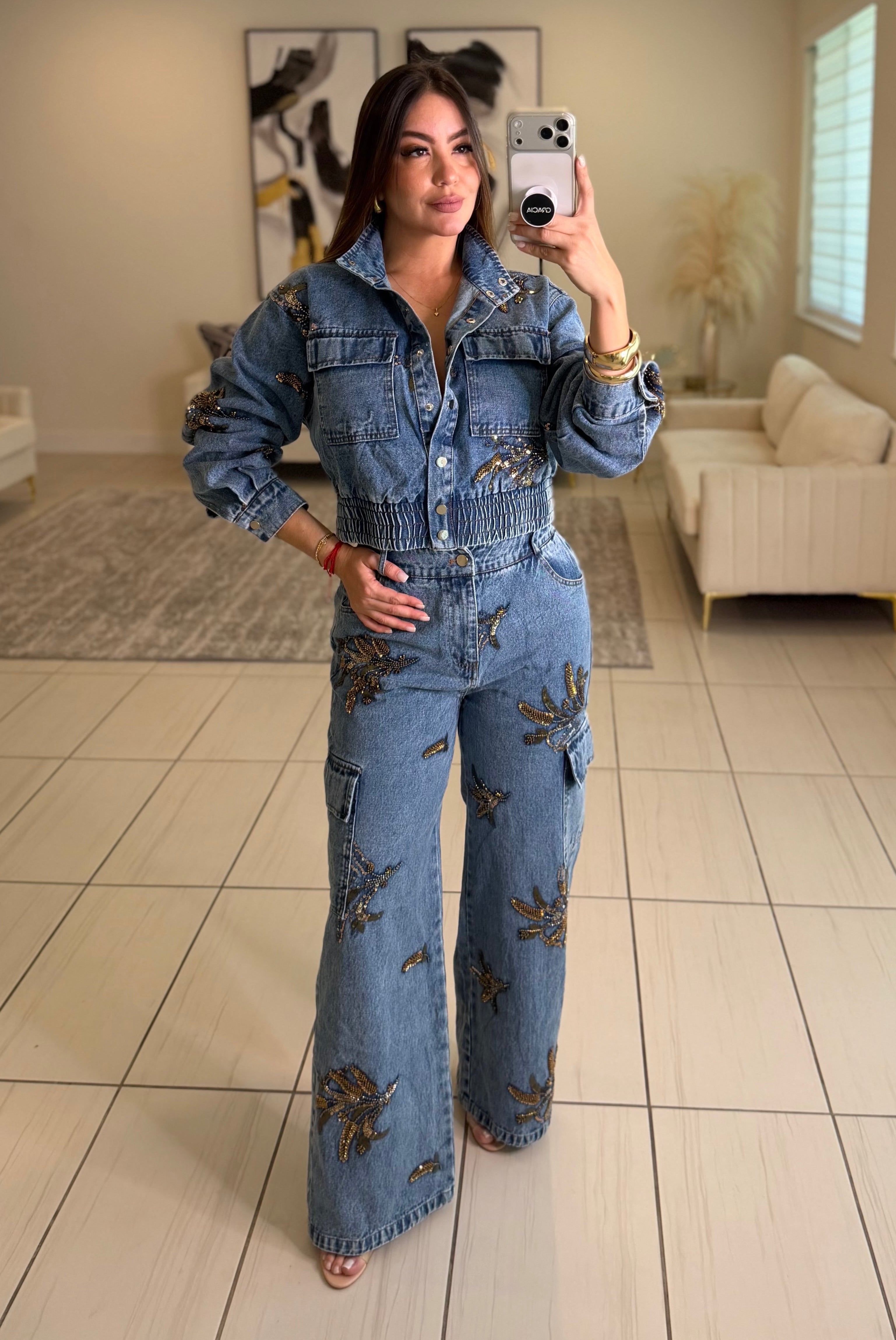 Wild Ornate Denim Pant Set