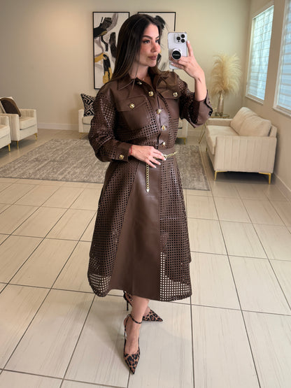 Luxe Regiment Faux  Brown Skirt Set
