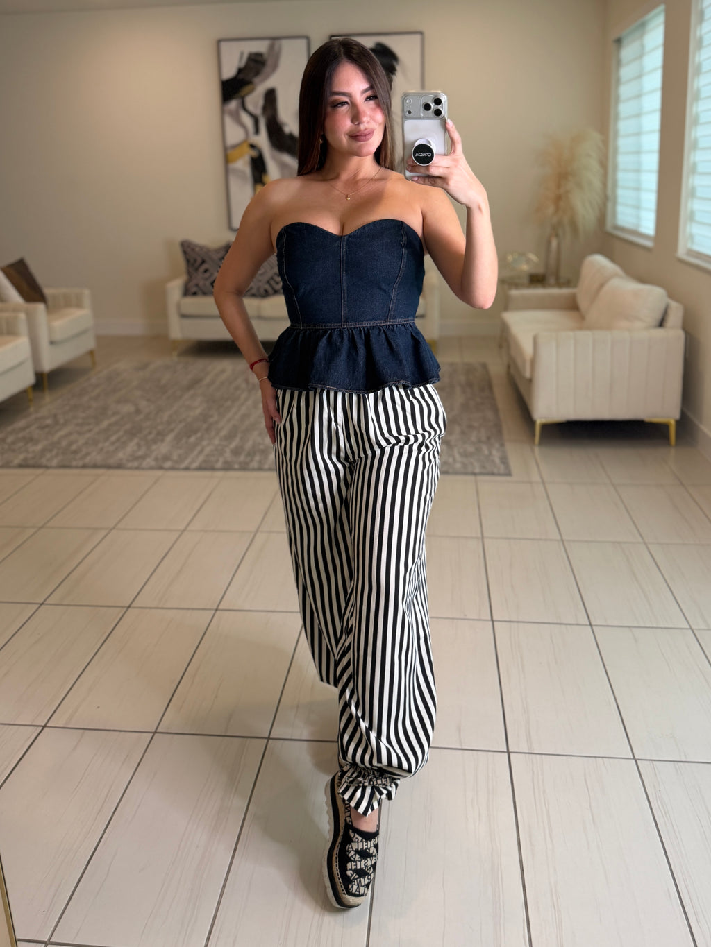 Sweet Peplum Dark Denim Top