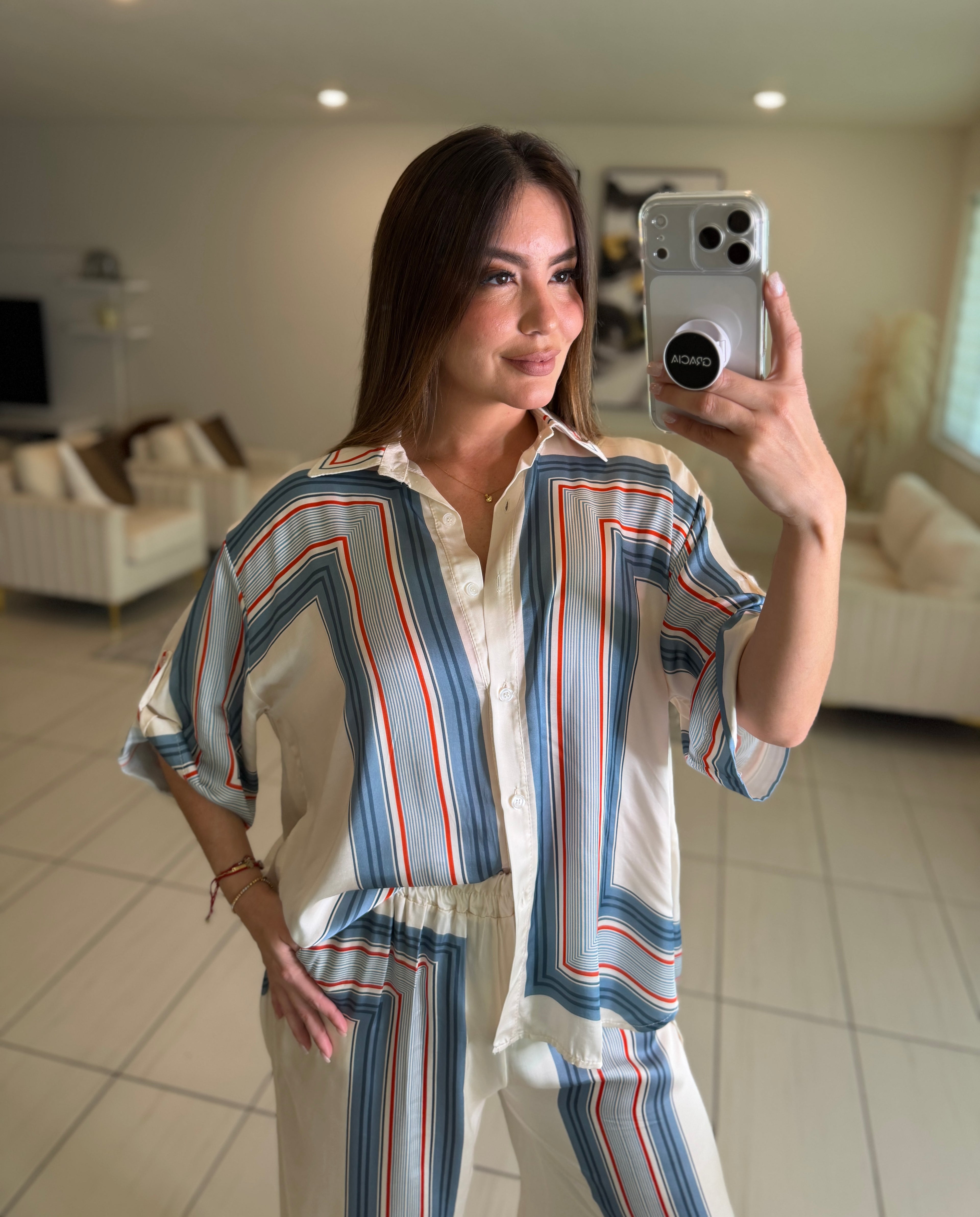 Marine Stripes Beige Pant Set