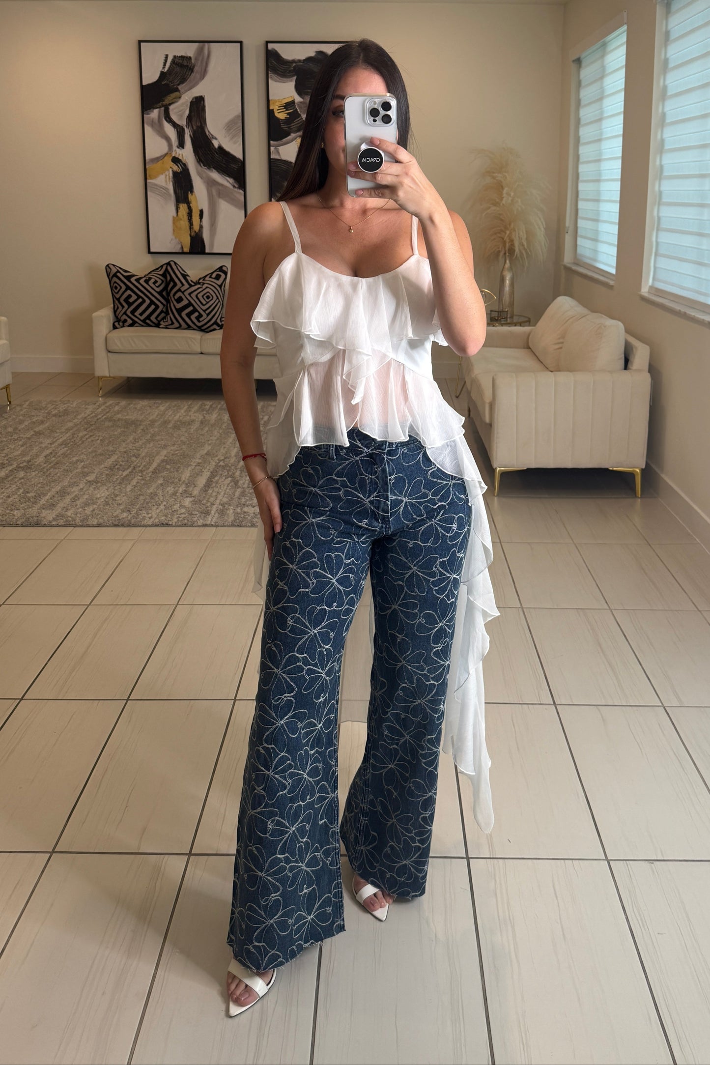 Floral Directive Denim Pants