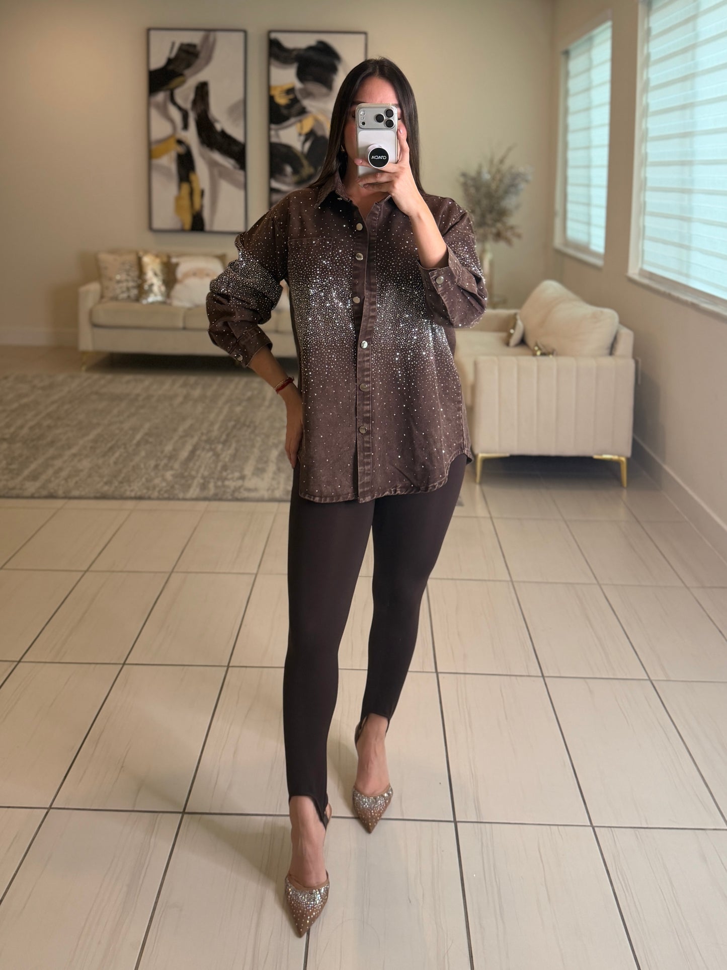 Crystal Rhinestones Brown Jacket