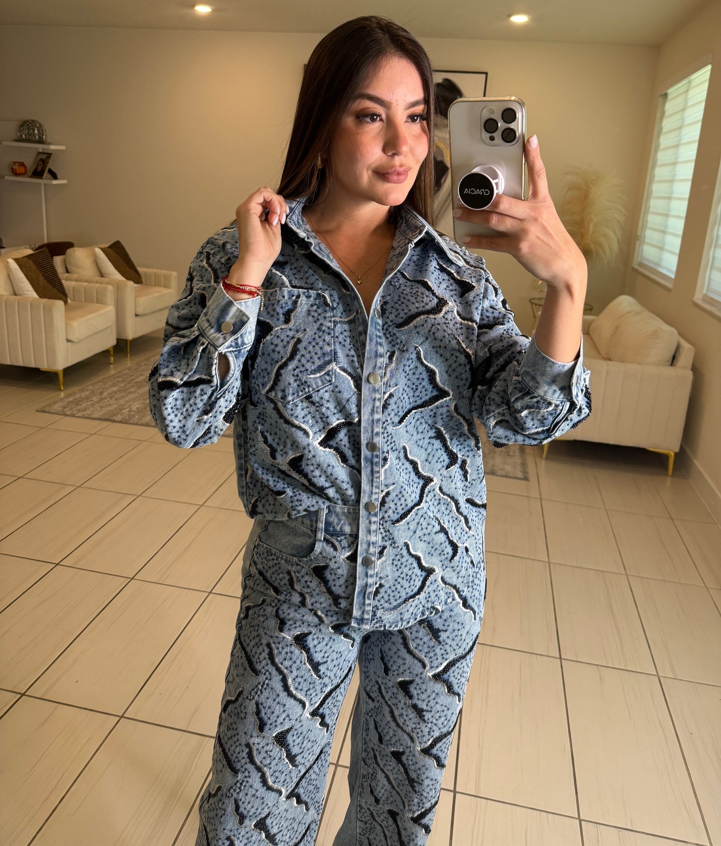 Perfect Details Denim Pant Set