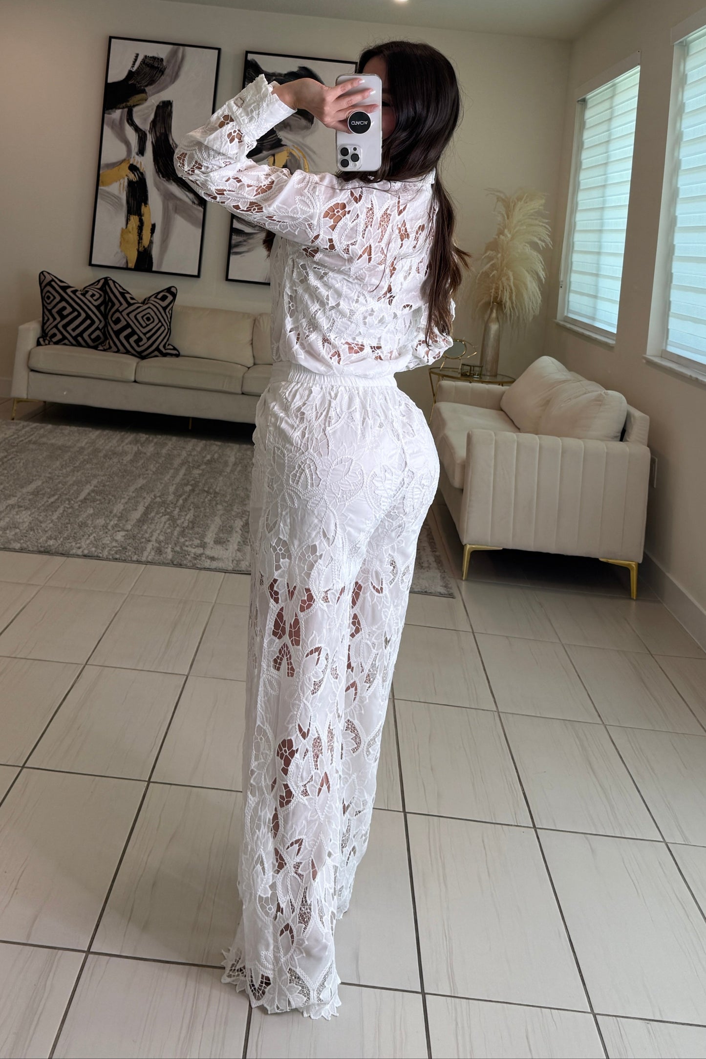 Petal Whispers White Pant Set