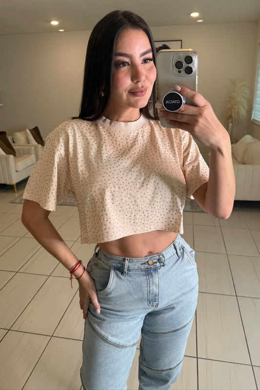 Rhinestones Luxe Gold Rose Top