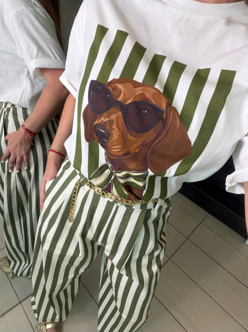 Chic Puppy Stripes White Tshirt