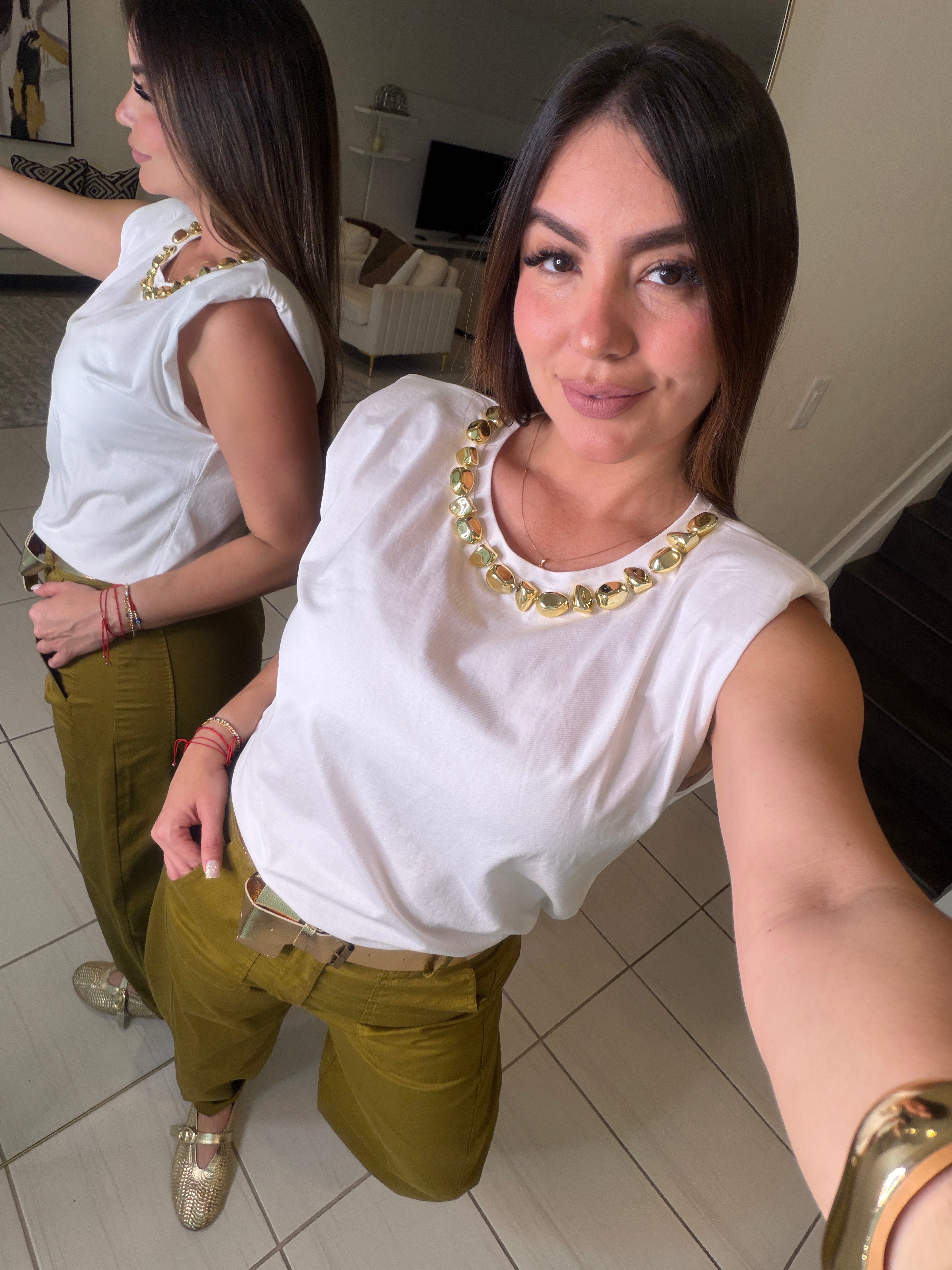 Golden Rocks Shoulder Pads White Top