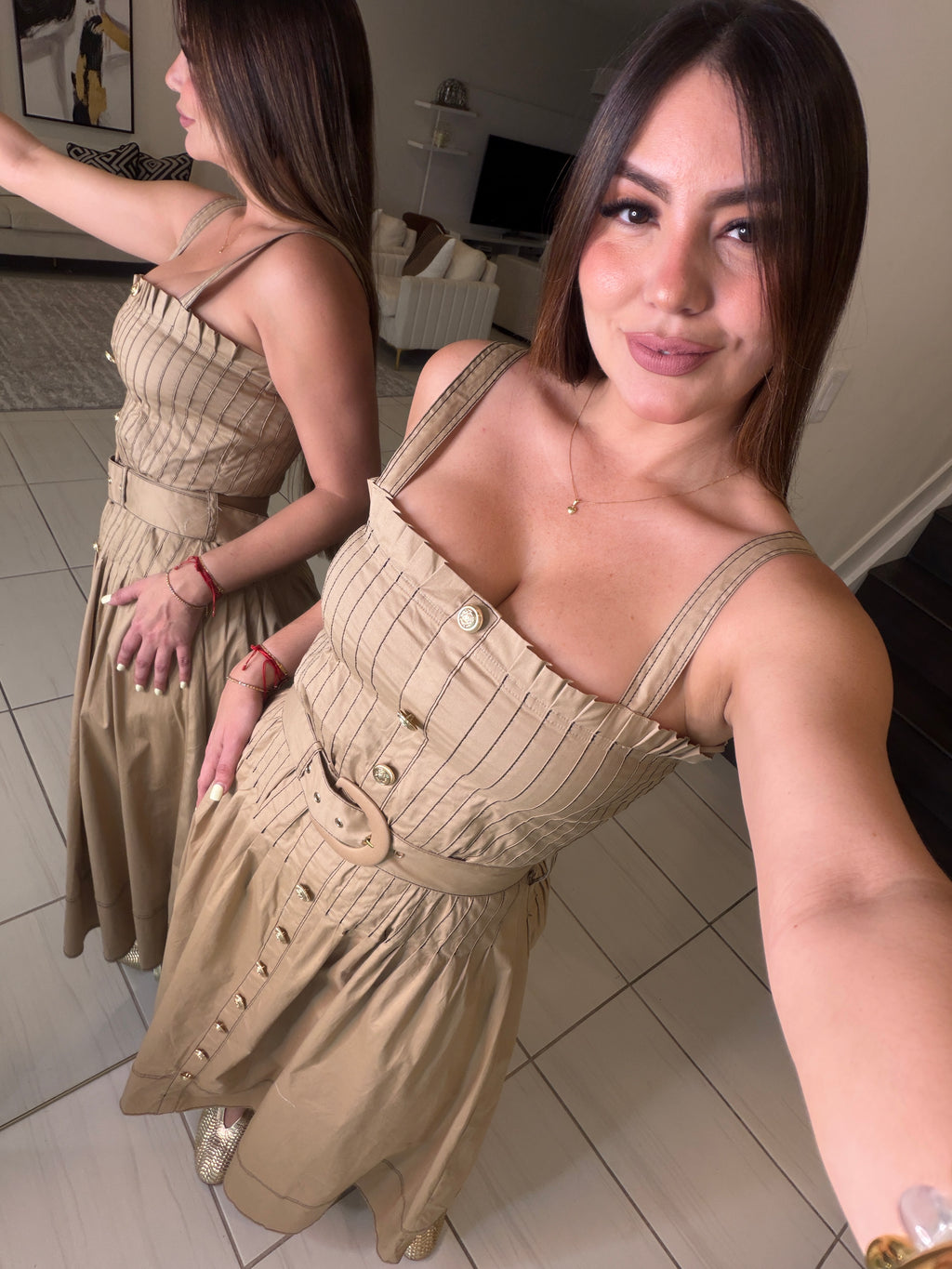 Enchanted Veil Khaki Dress