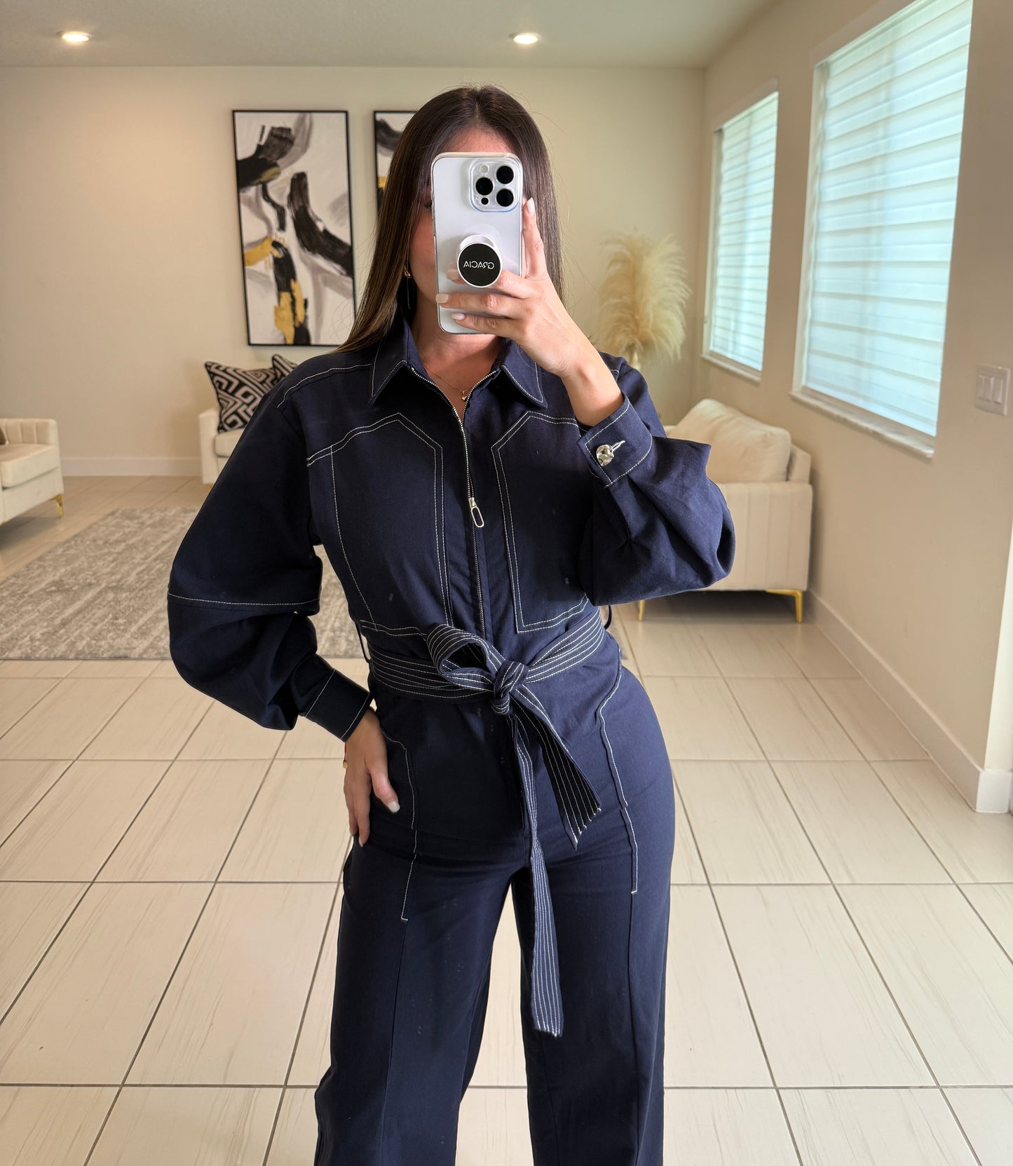Opulence Linen Navy Blue Jumpsuit