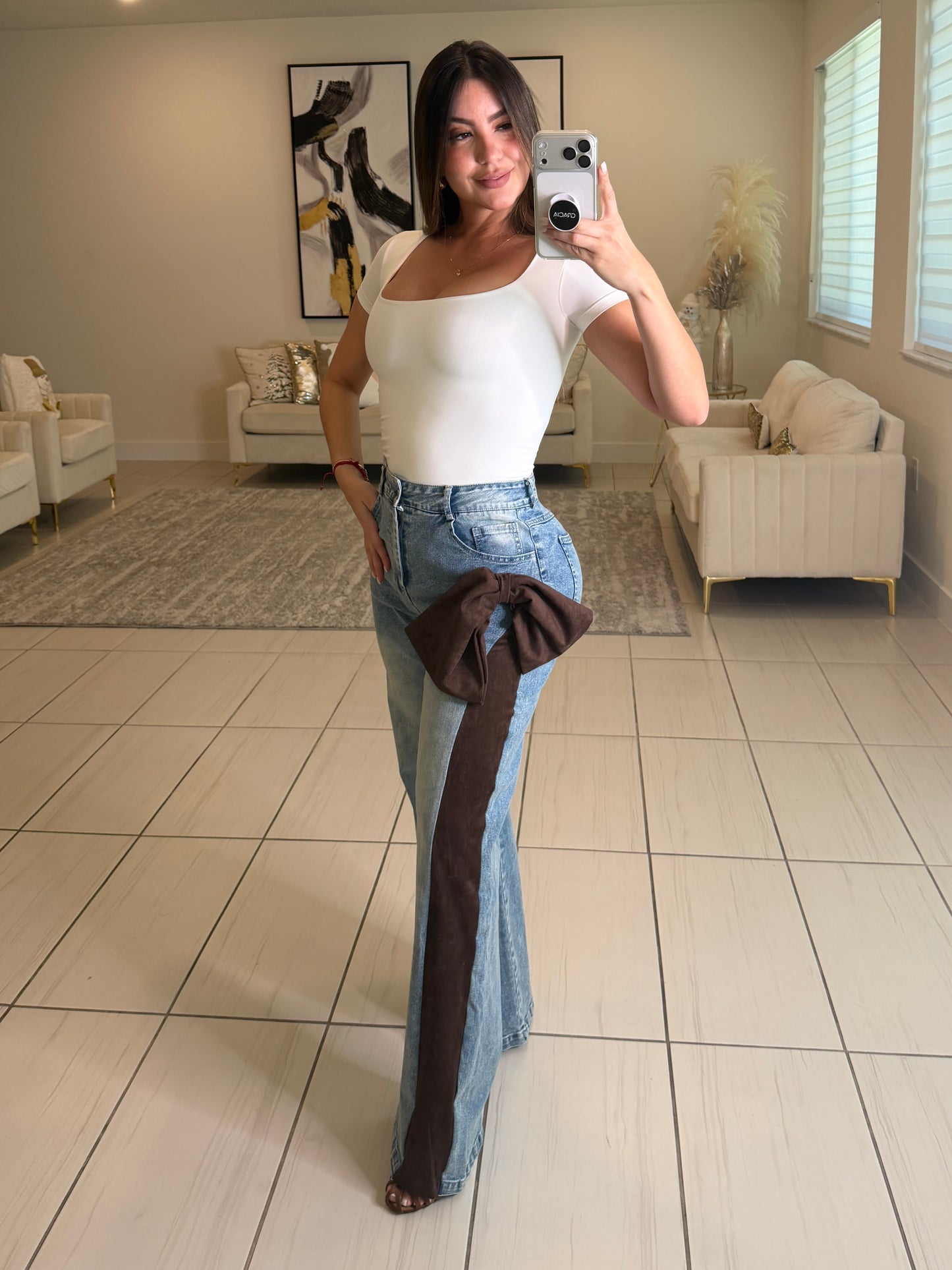 Opulent Bow Blue Denim Pants