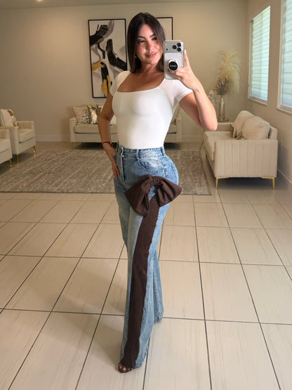 Opulent Bow Blue Denim Pants