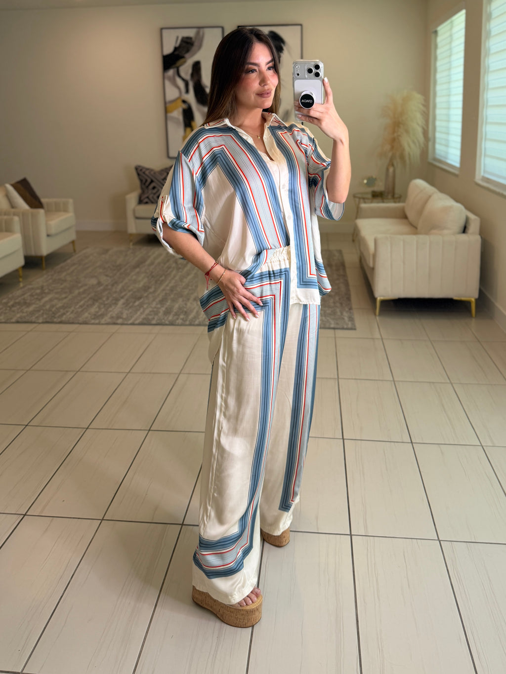 Marine Stripes Beige Pant Set