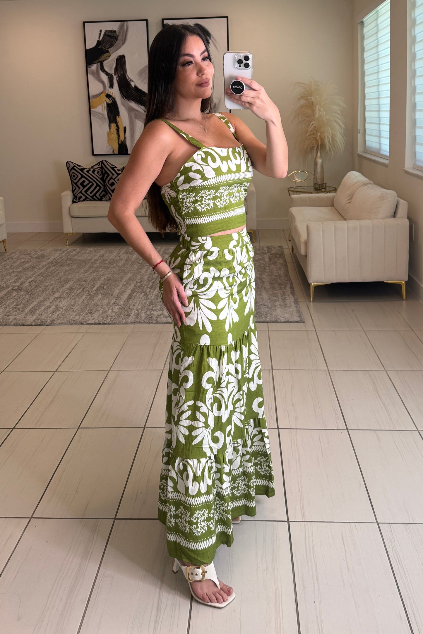 Abstract Muse Abstract Green Skirt Set