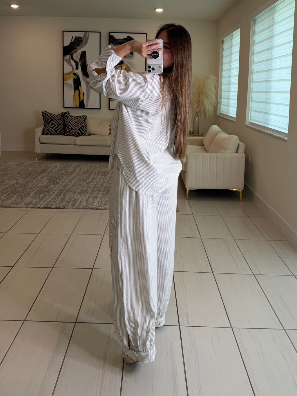 Opulent Stripes White Balloon Pant Set