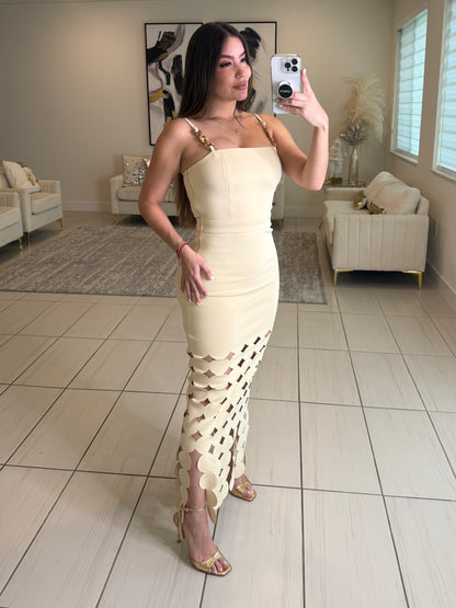 Chained Desire Beige Maxi Dress