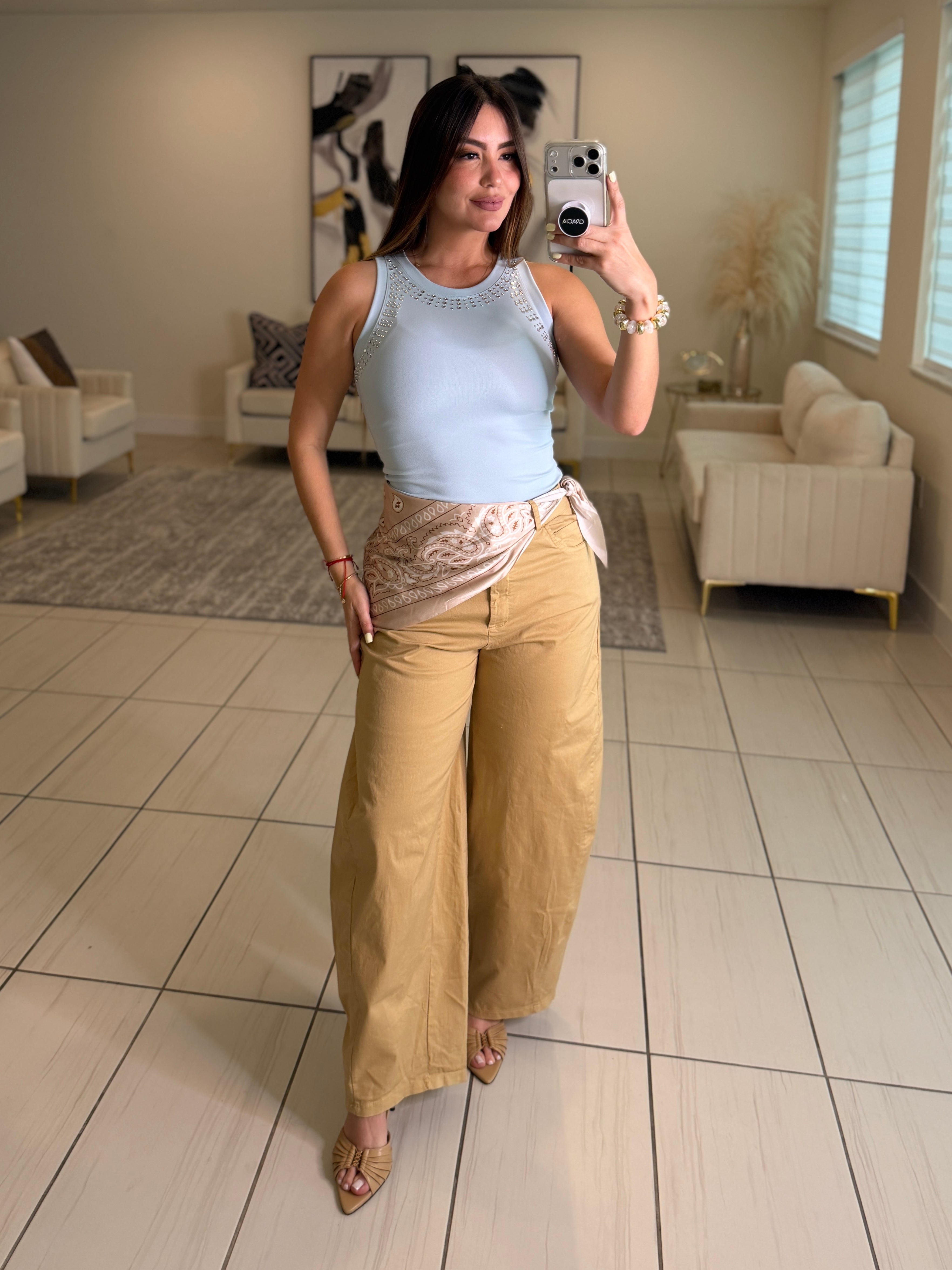 Gravity Scarf Khaki Barrel Pants