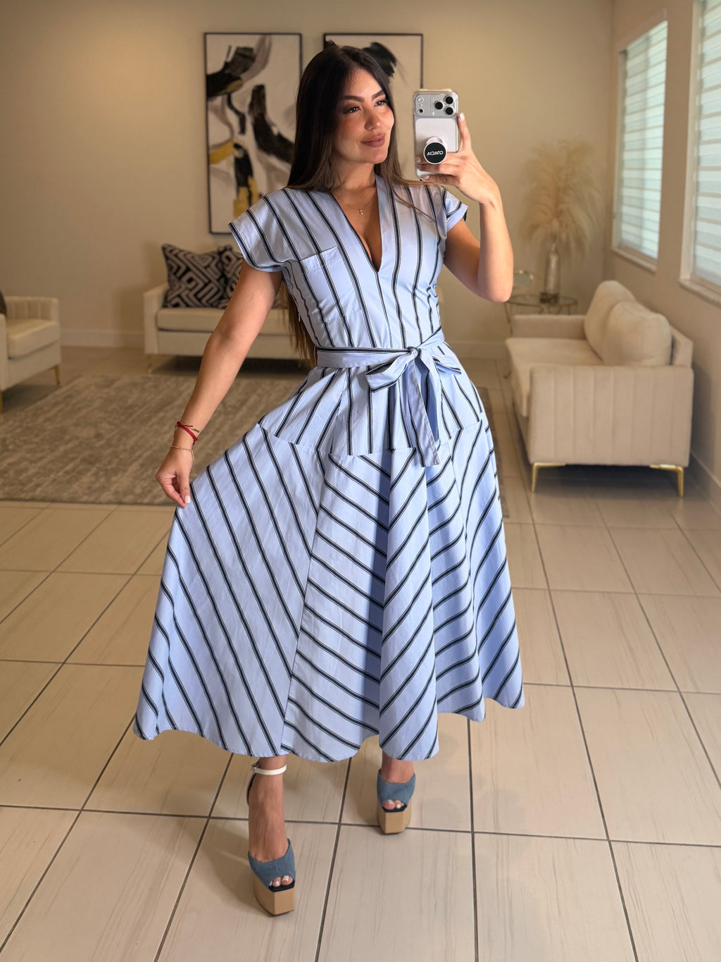 Radiant Stripes Blue Midi Dress