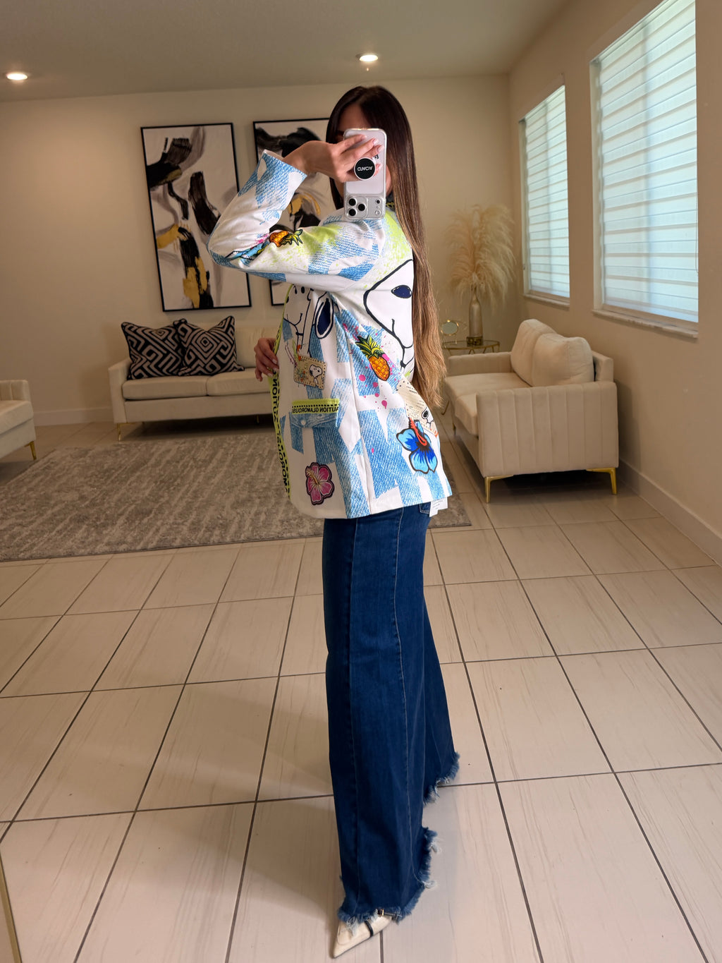 Glamorous Printed White Blazer