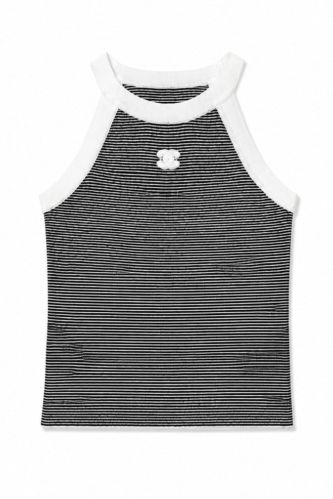 Iconic Striped Knit White Tank Top