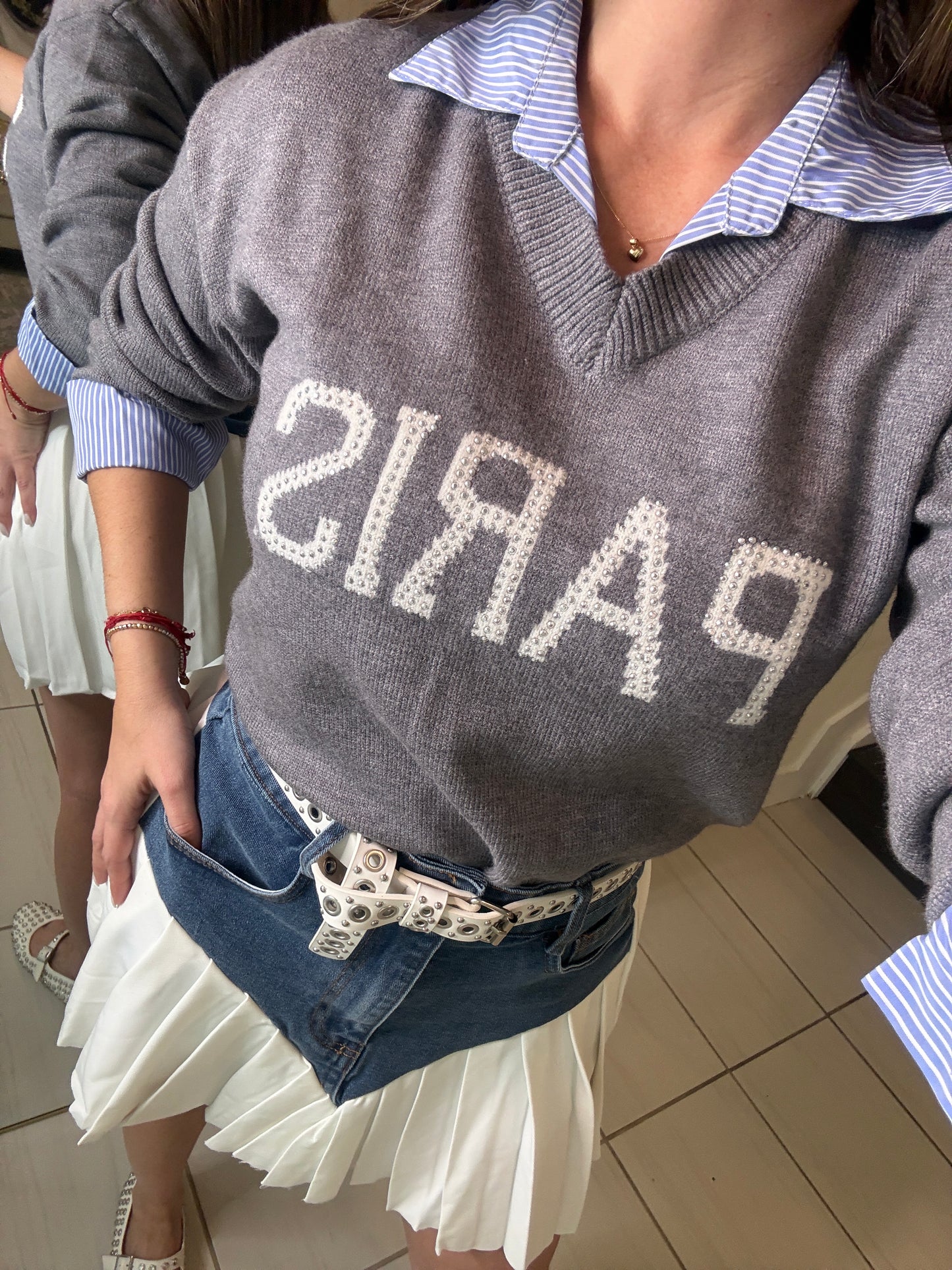 Paris Contrast Grey Sweater