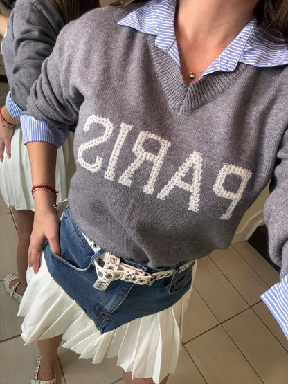 Paris Contrast Grey Sweater