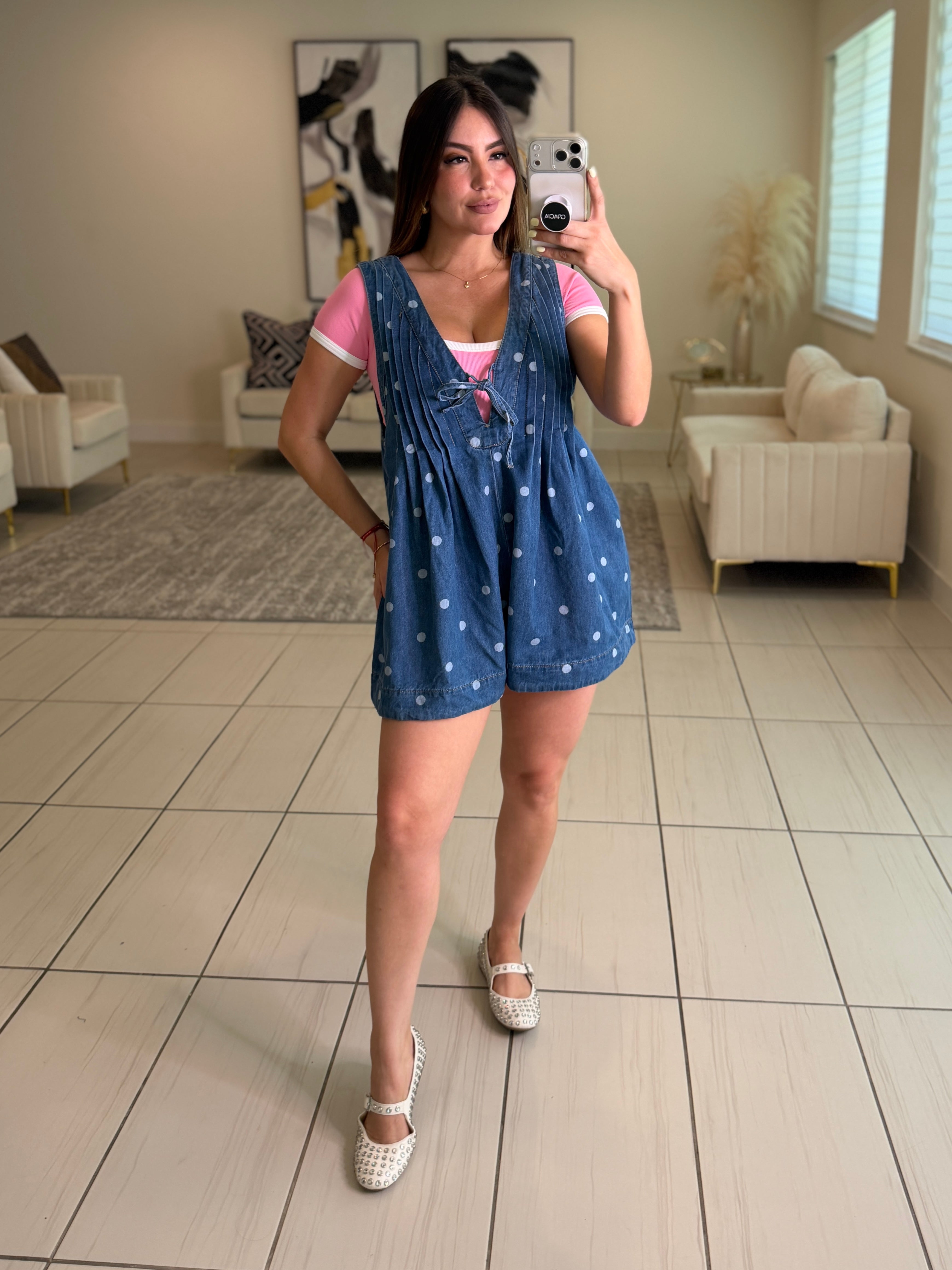 Primrose Dots Denim Romper