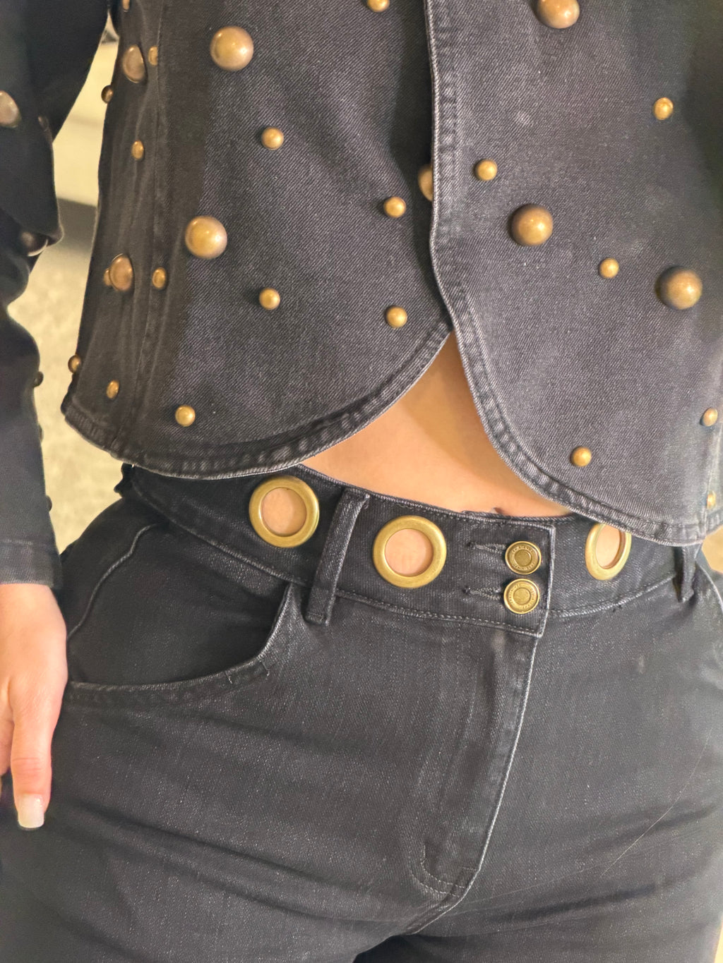 Luxe Gold Hoops Black Barrel Pants